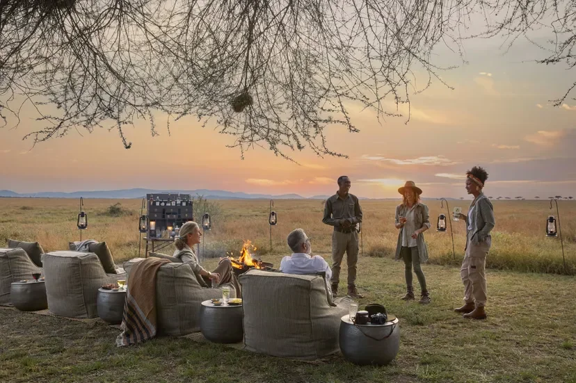 Sundowners and al fresco bar setup at Mila Tented Camp, Serengeti