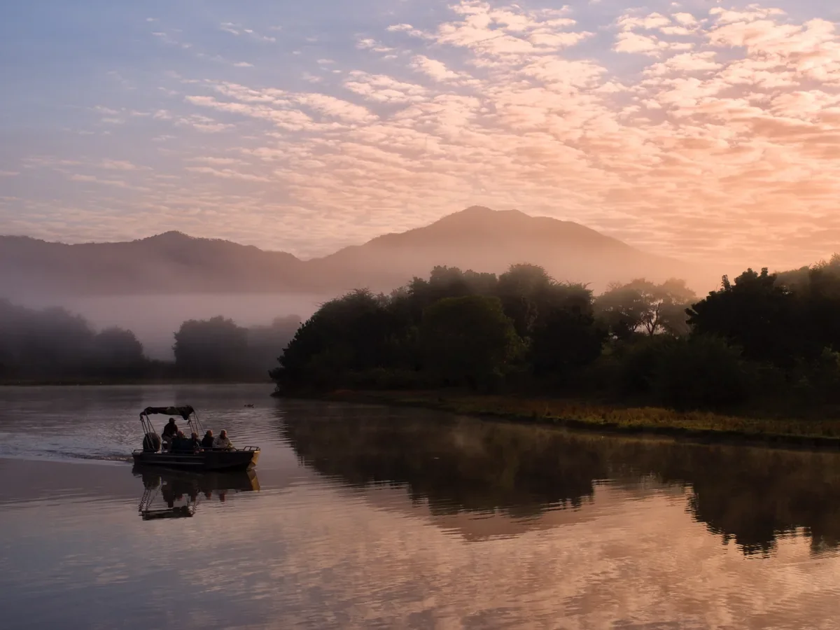 Sunrise over the Zambezi river for an early morning Tiger fishing trip in Zambia