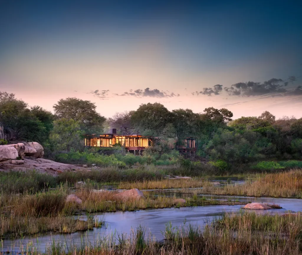 Tengile River Lodge set above the Sand River at dusk in Sabi Sands