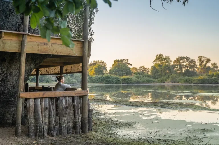 Kanga Expeditions photographic hide overlooking waterhole, Mana Pools Zimbabwe