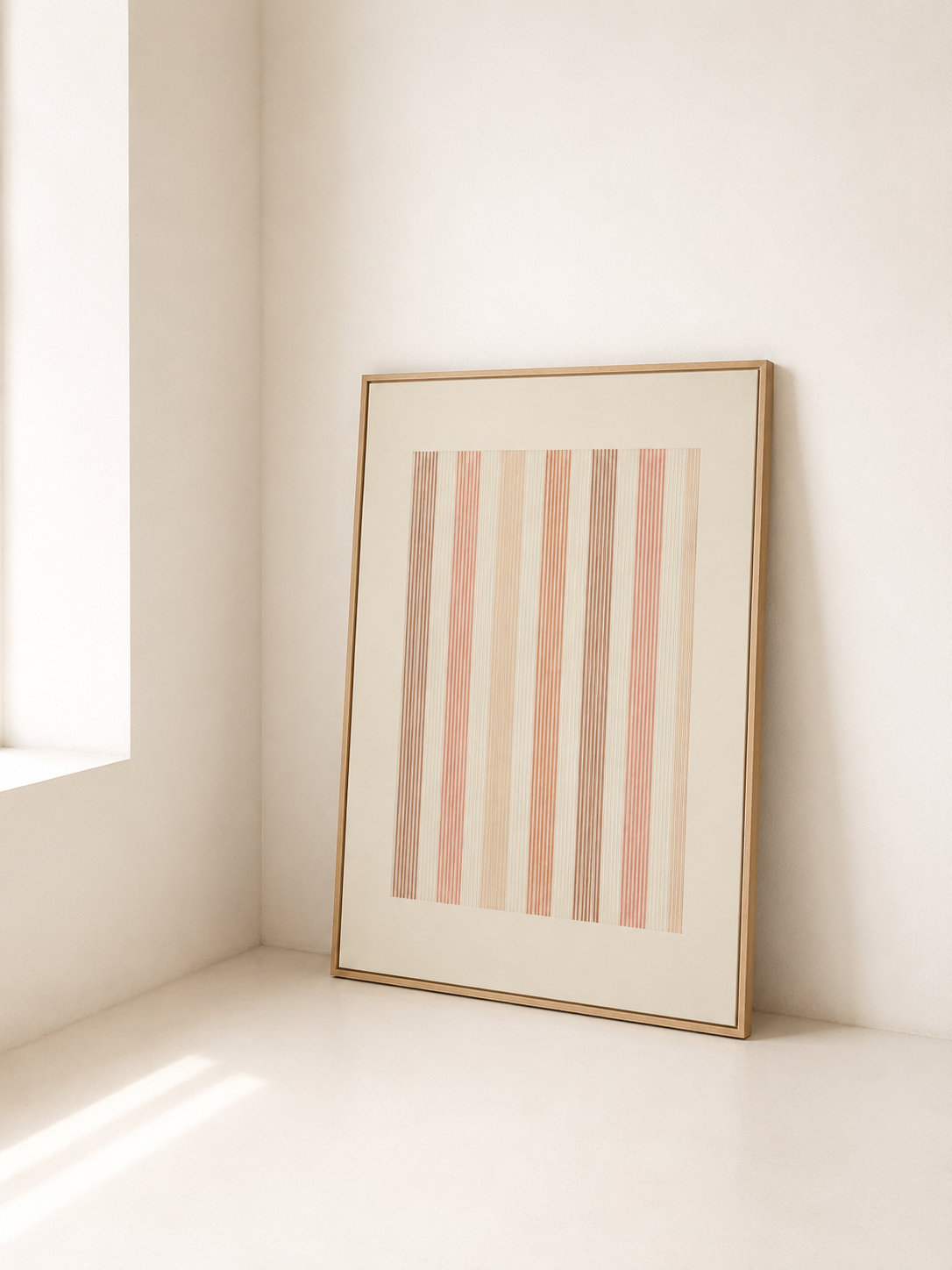 Cuadro con líneas  bordadas ,de diferentes tonos rosas y beige
