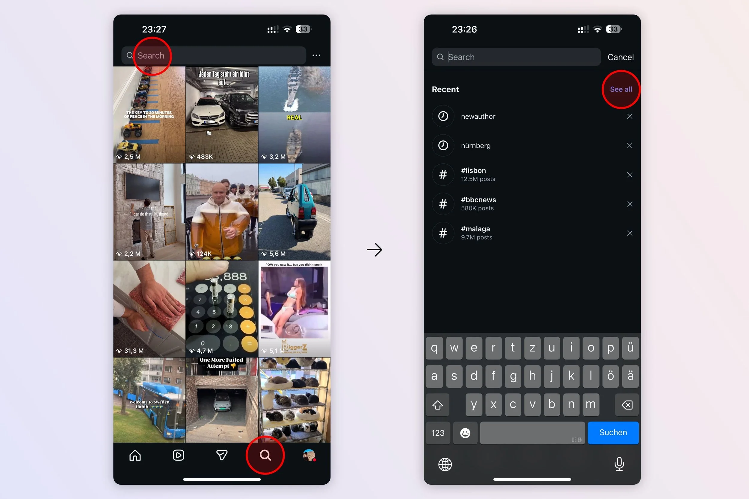 How to see the latest Instagram search queries