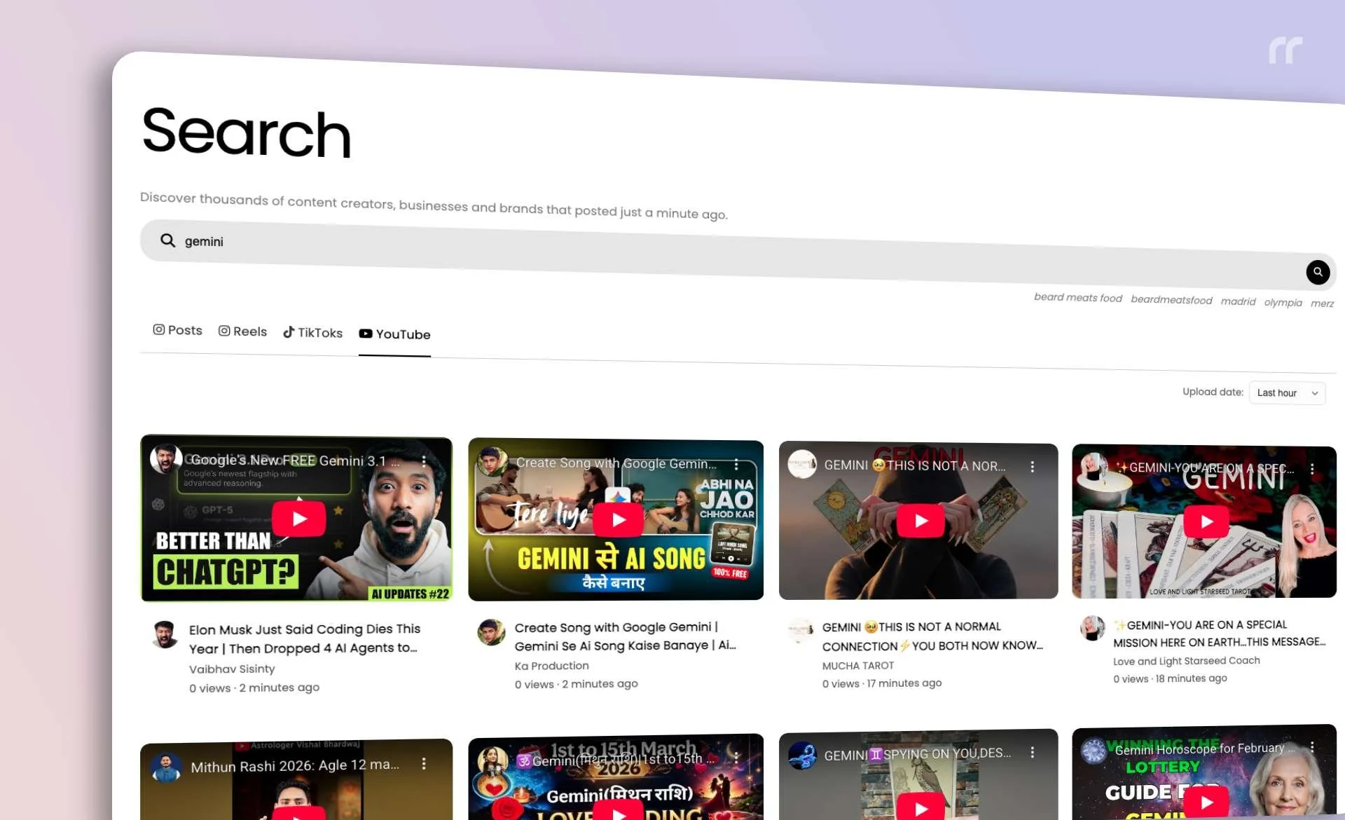 RecentReborn’s new Youtube recent search