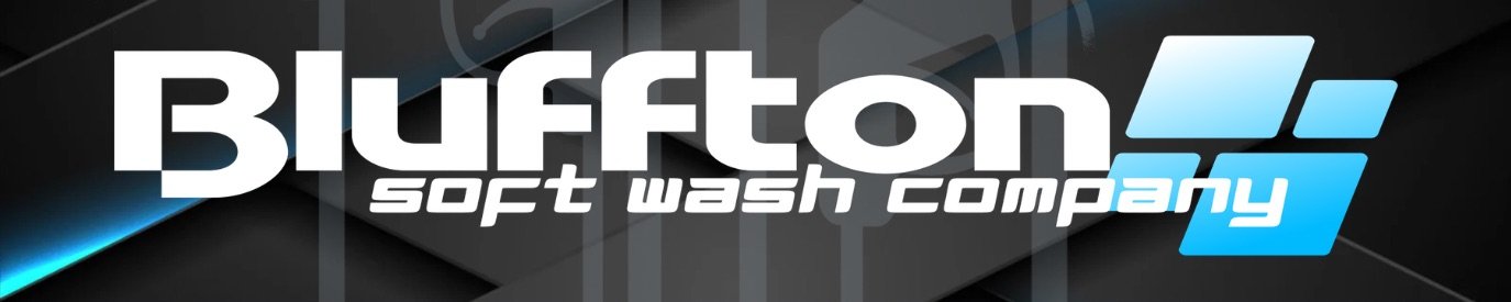Logo for Bluffton Soft Wash Company with stylized text and geometric blue accents.