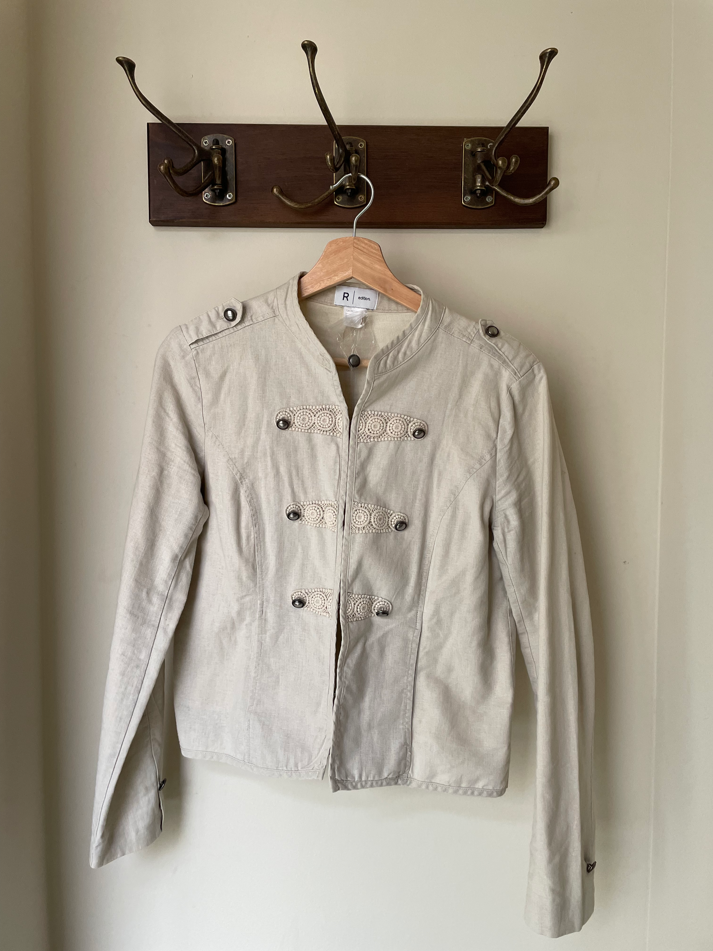 Beige Military-Inspired Linen Jacket