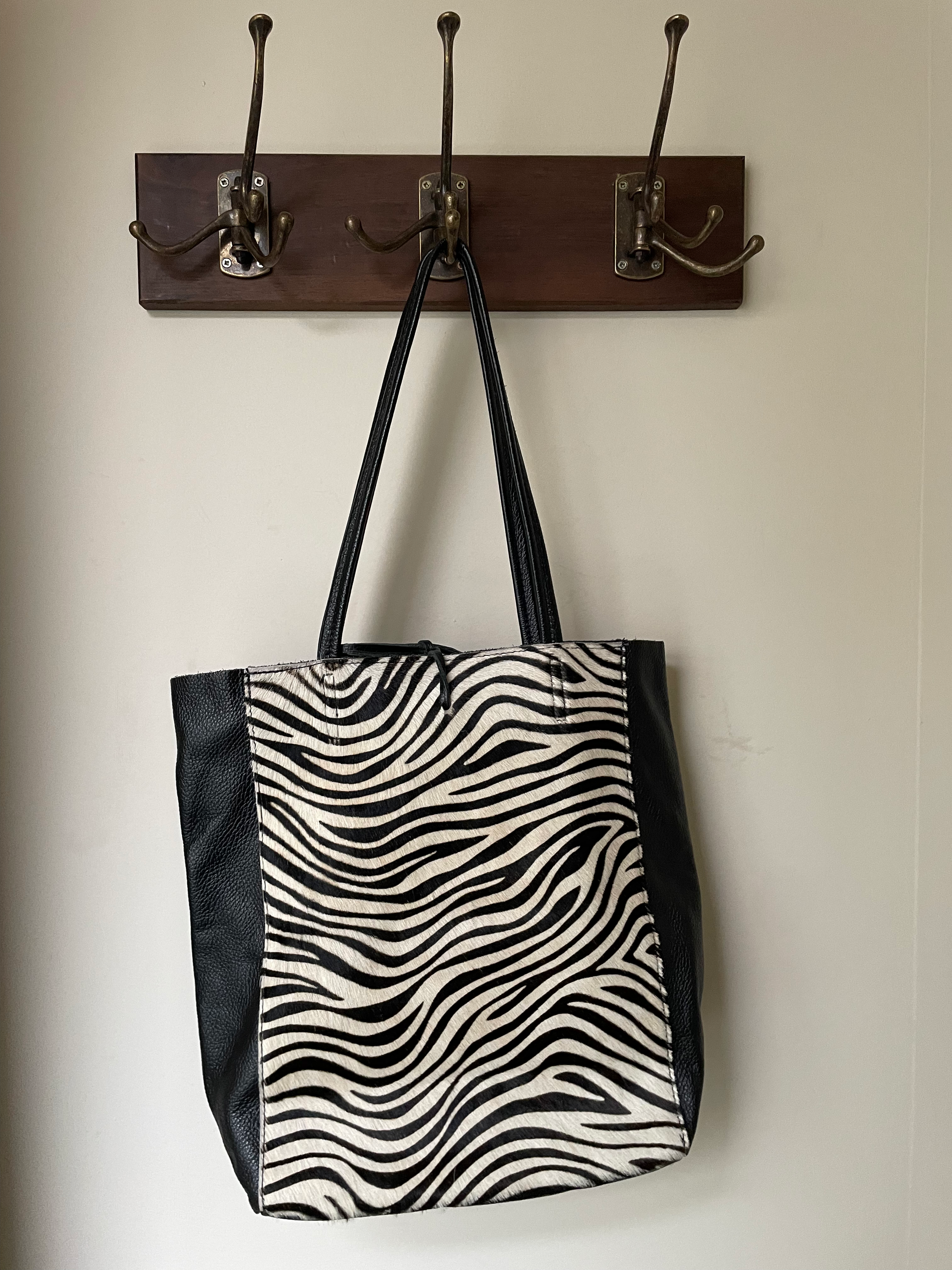 Zebra Haircalf & Leather Tote Bag