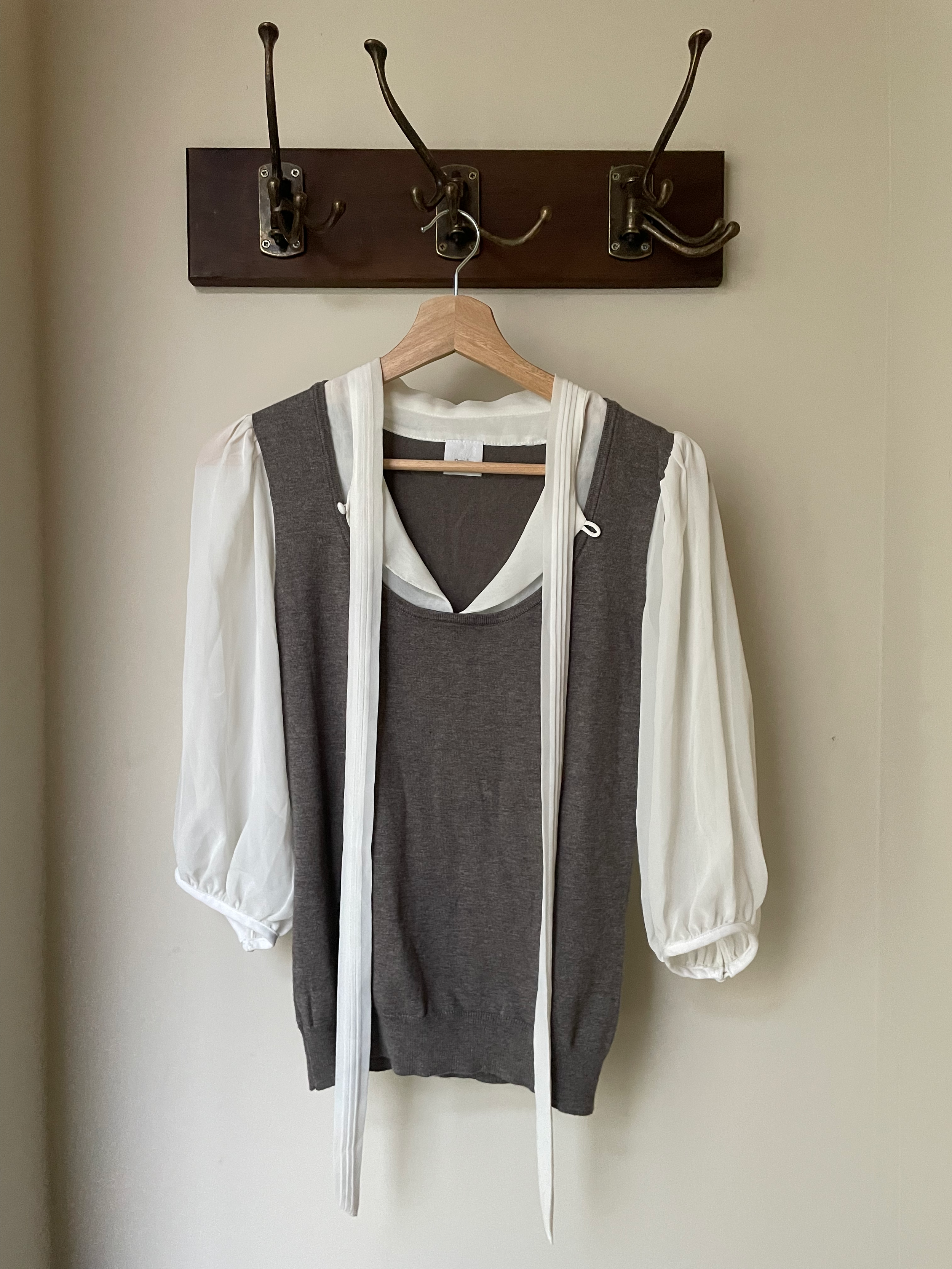 Camaïeu Layered Knit Top with Sheer Sleeves