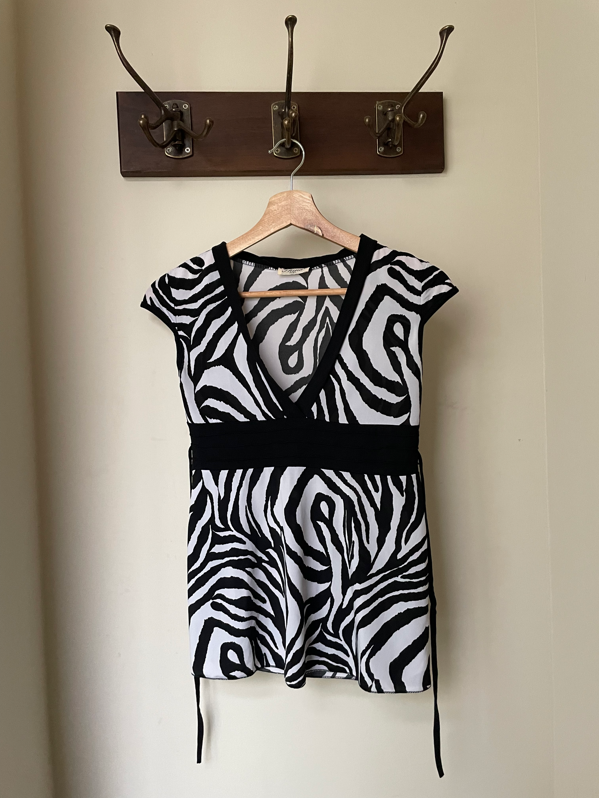 Vintage Zebra Print Wrap Top with Waist Tie