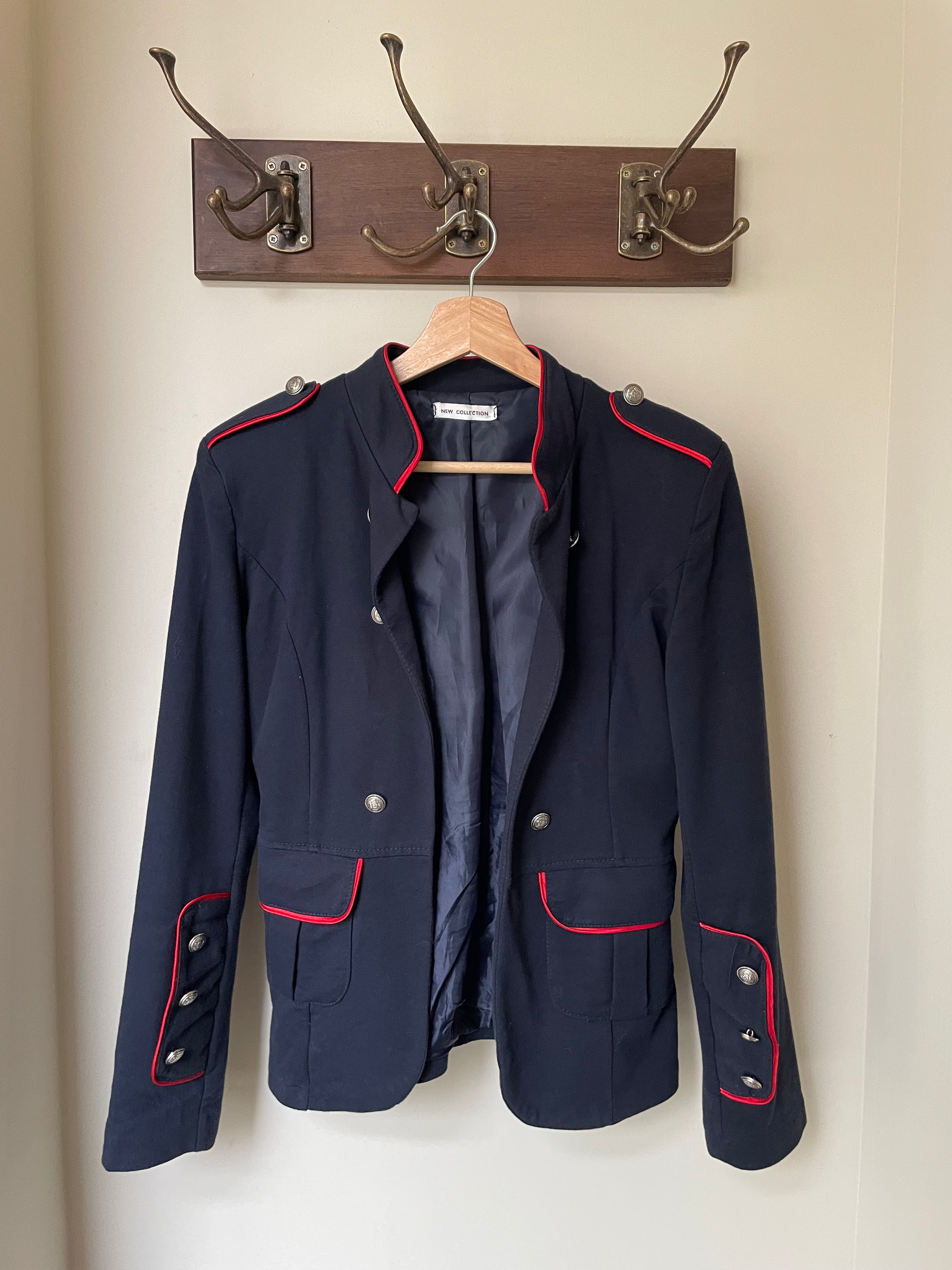 Navy Napoleon Military Jacket with Red Piping