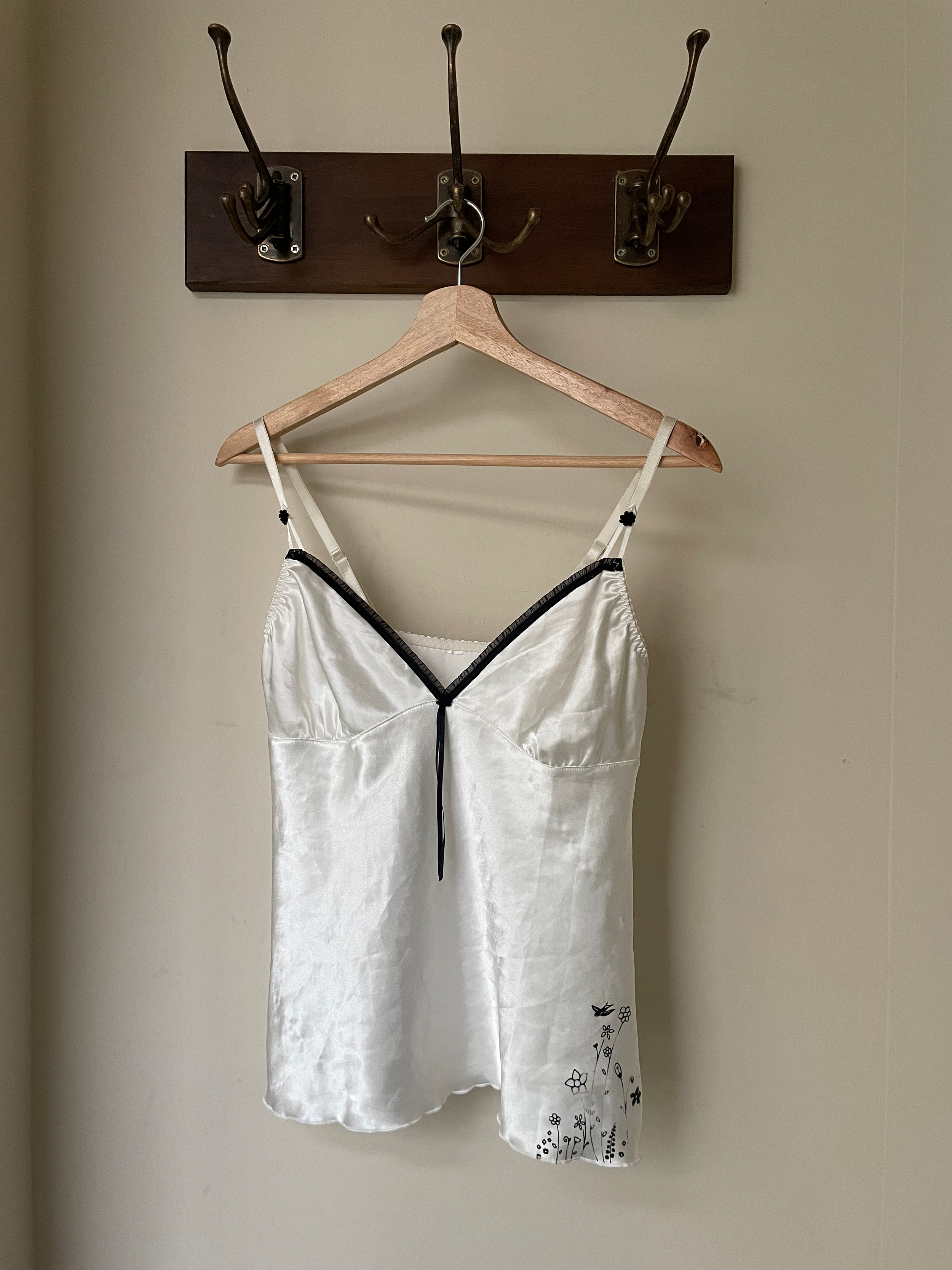 White Satin Camisole with Black Trim