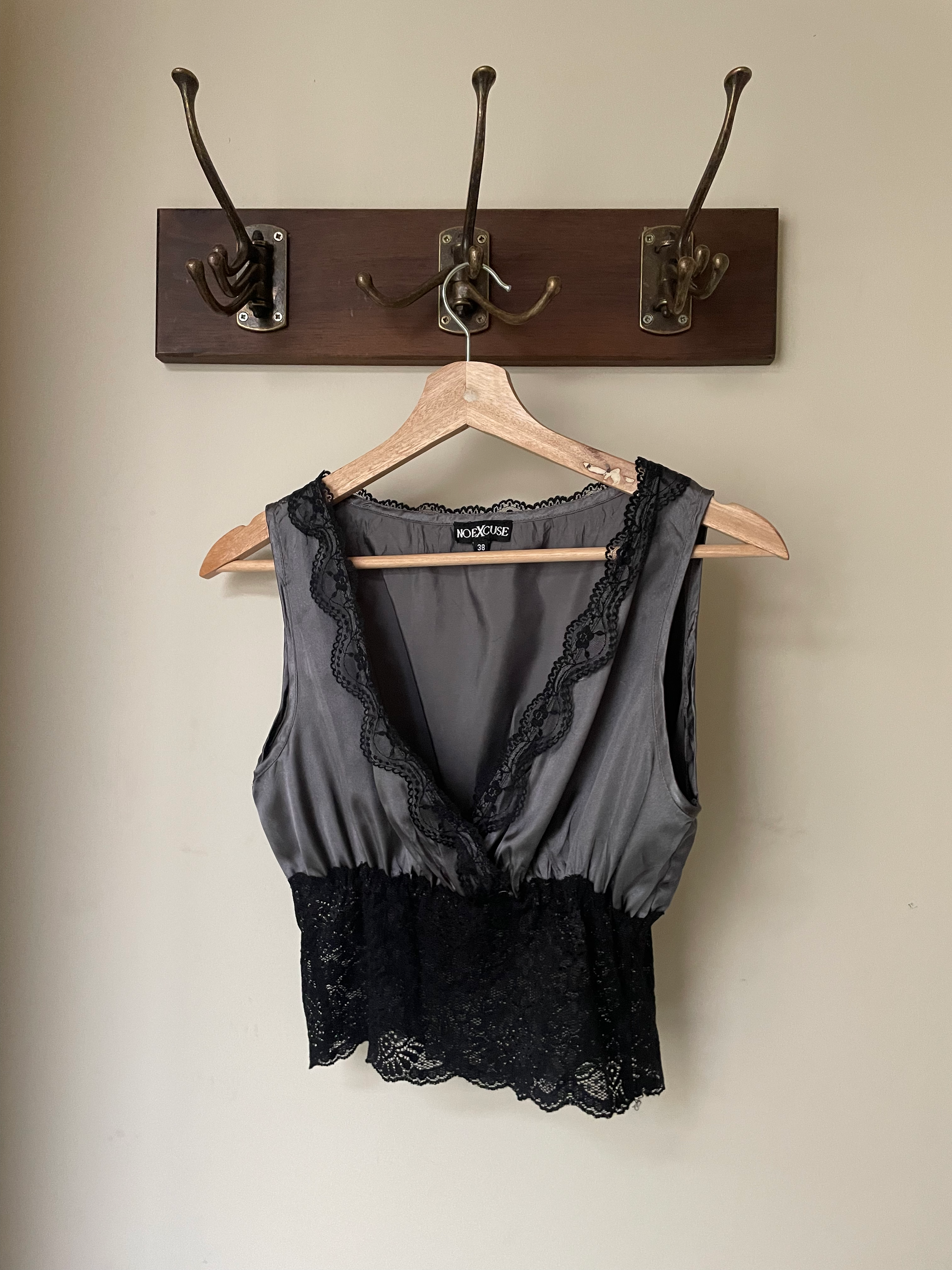 Grey & Black Lace Trim Top