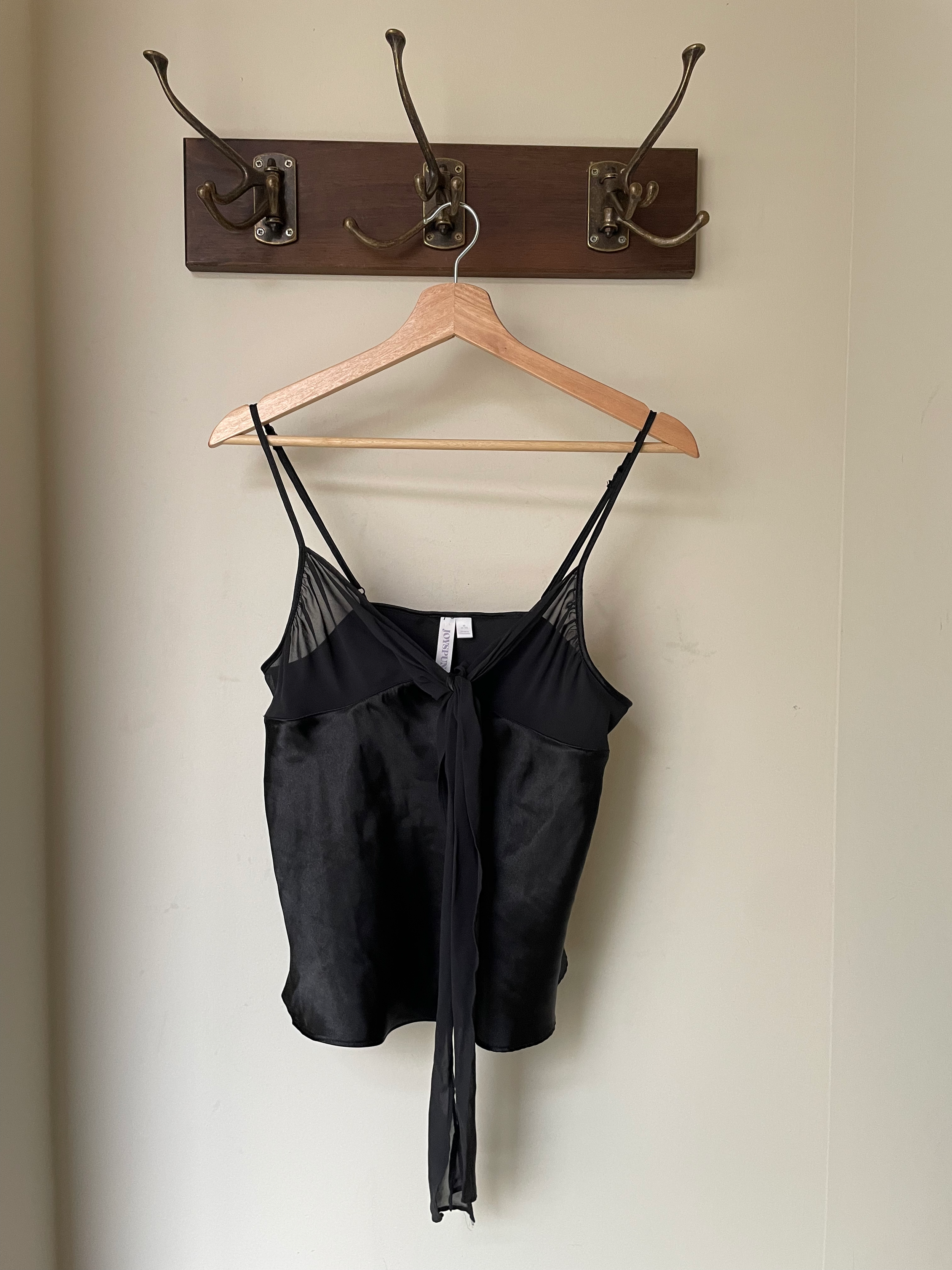 Black Satin Camisole with Sheer Mesh & Tie Front