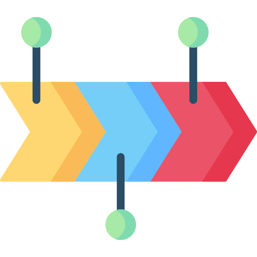 Colorful arrows pointing right with circles at each end.