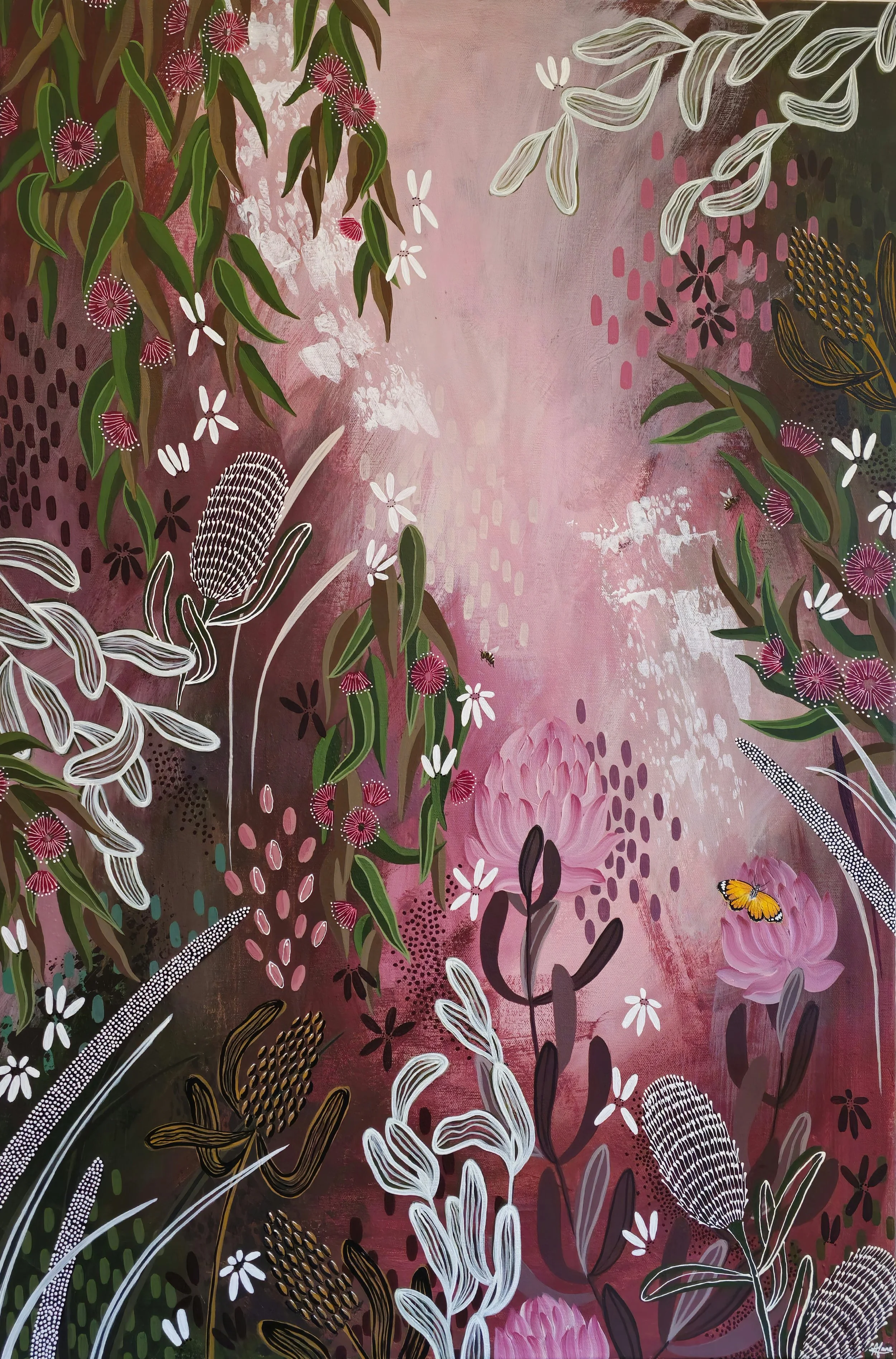 Pink and green Australian native wildflowers