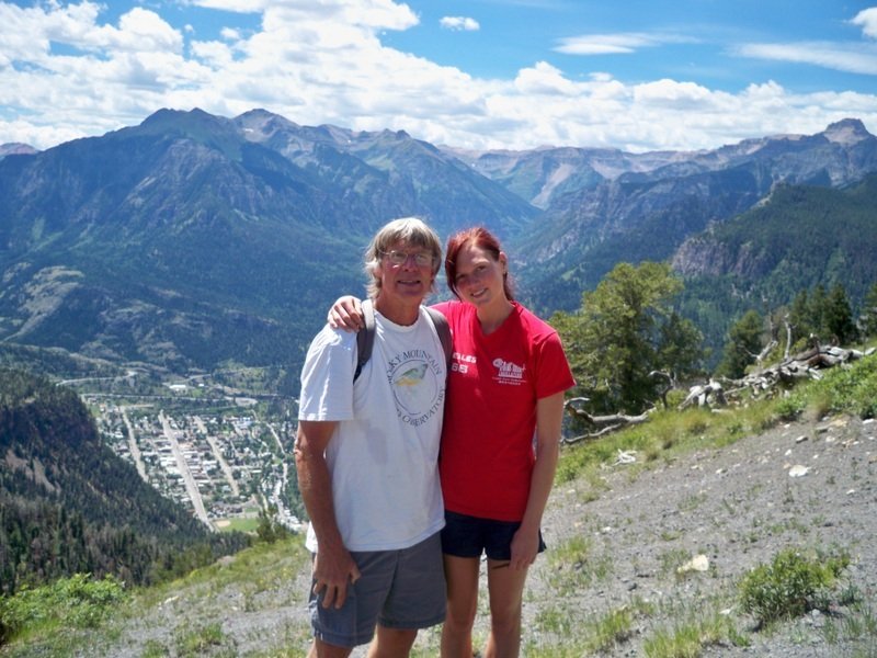 Writer Kent Nelson and daughter Alvie with Ouray Colorado behind