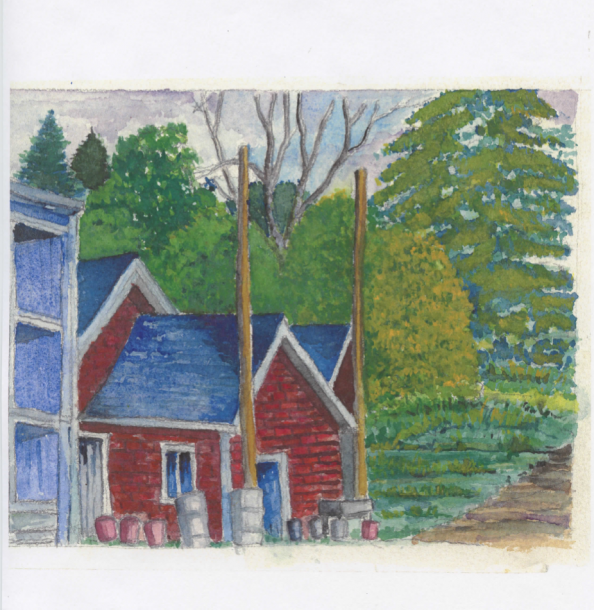Red Building and Pines in Maine