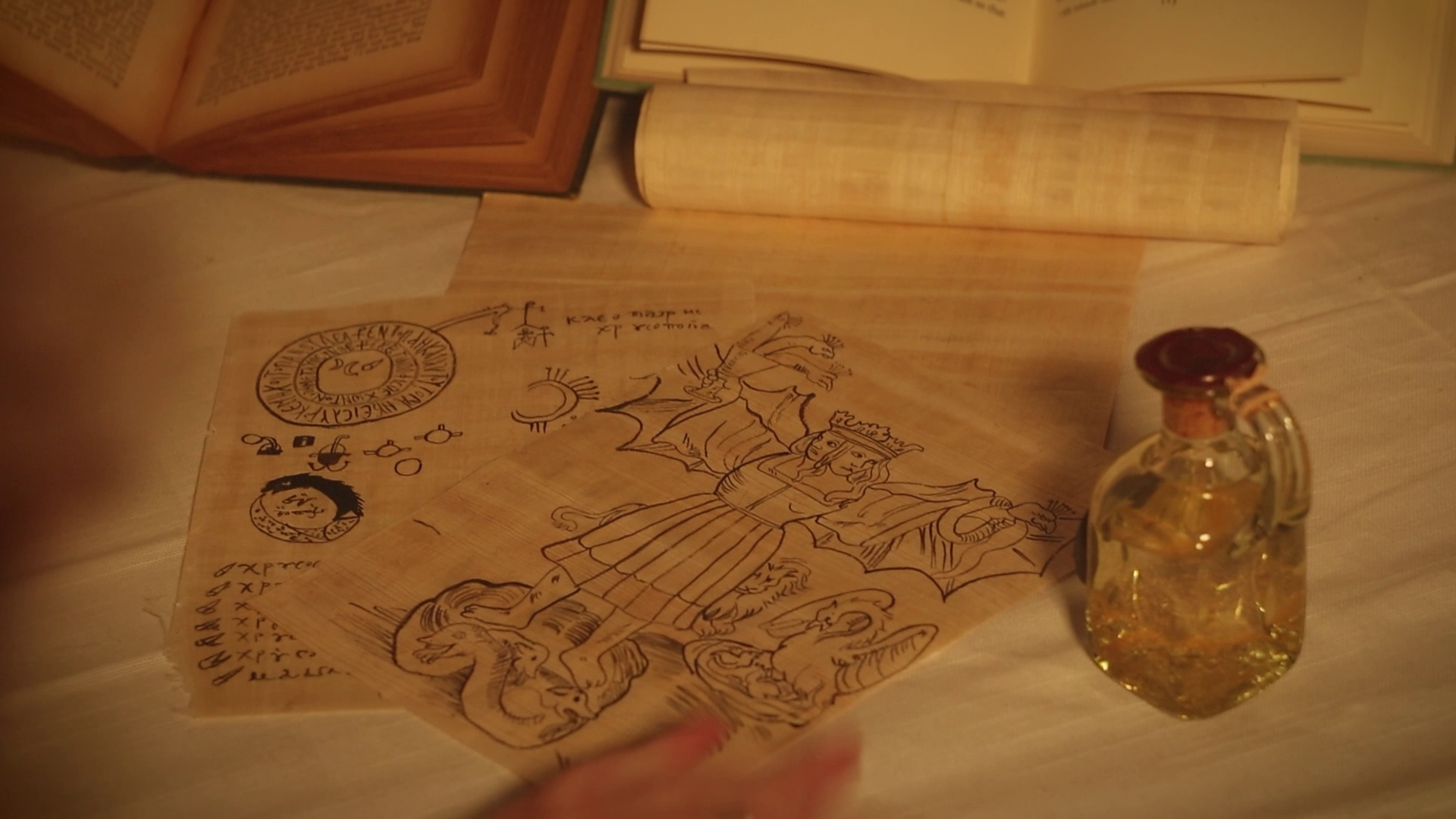 Recreated pages from an alchemical book