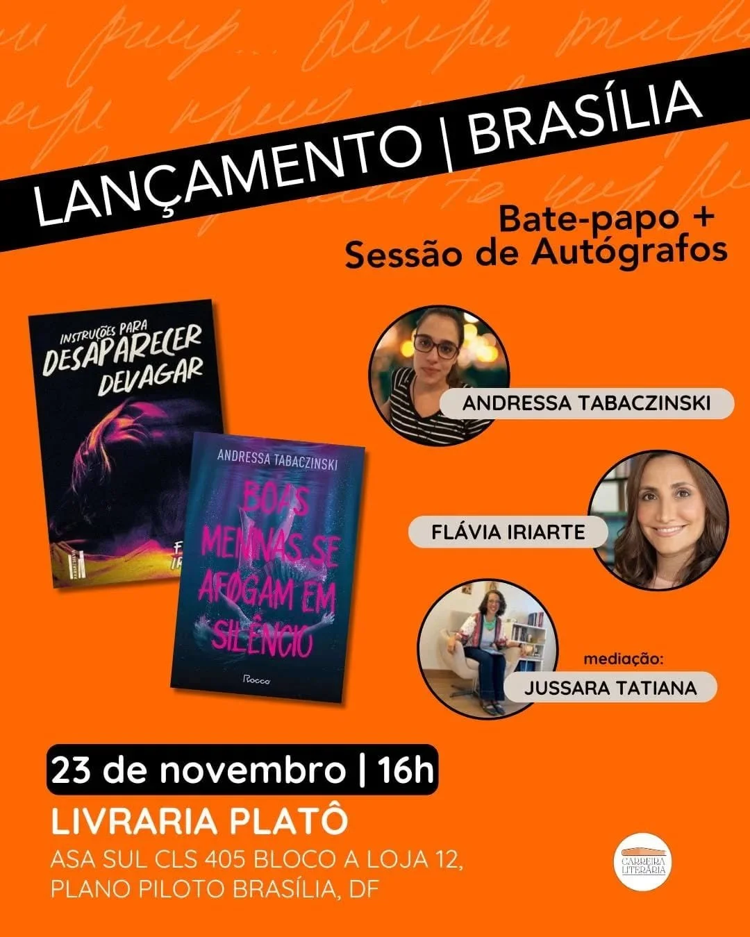 Est&aacute; chegando! Lan&ccedil;amento pra l&aacute; de importante na Plat&ocirc;. Convide seus amigos(as) pelos coment&aacute;rios.Teremos um evento muito legal neste domingo. Lan&ccedil;amento e bate-papo com as autoras Andressa Tabaczinski e Fl&a