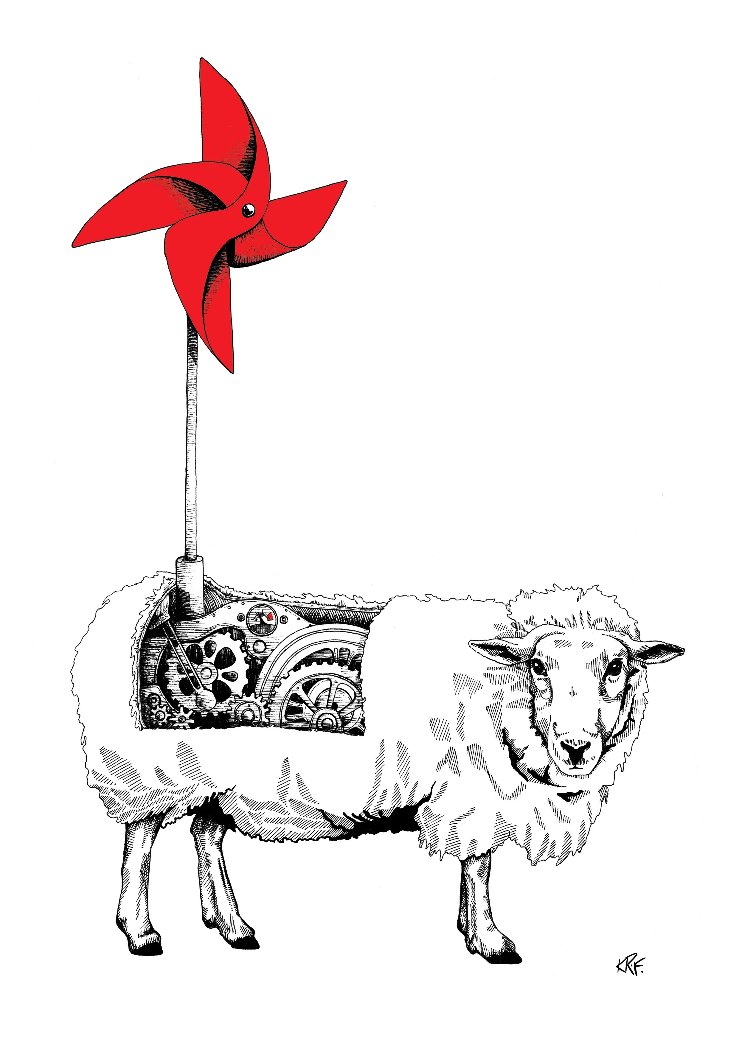 clockwork clock work sheep cogs wind powered drawing illustration plasticbaginatree