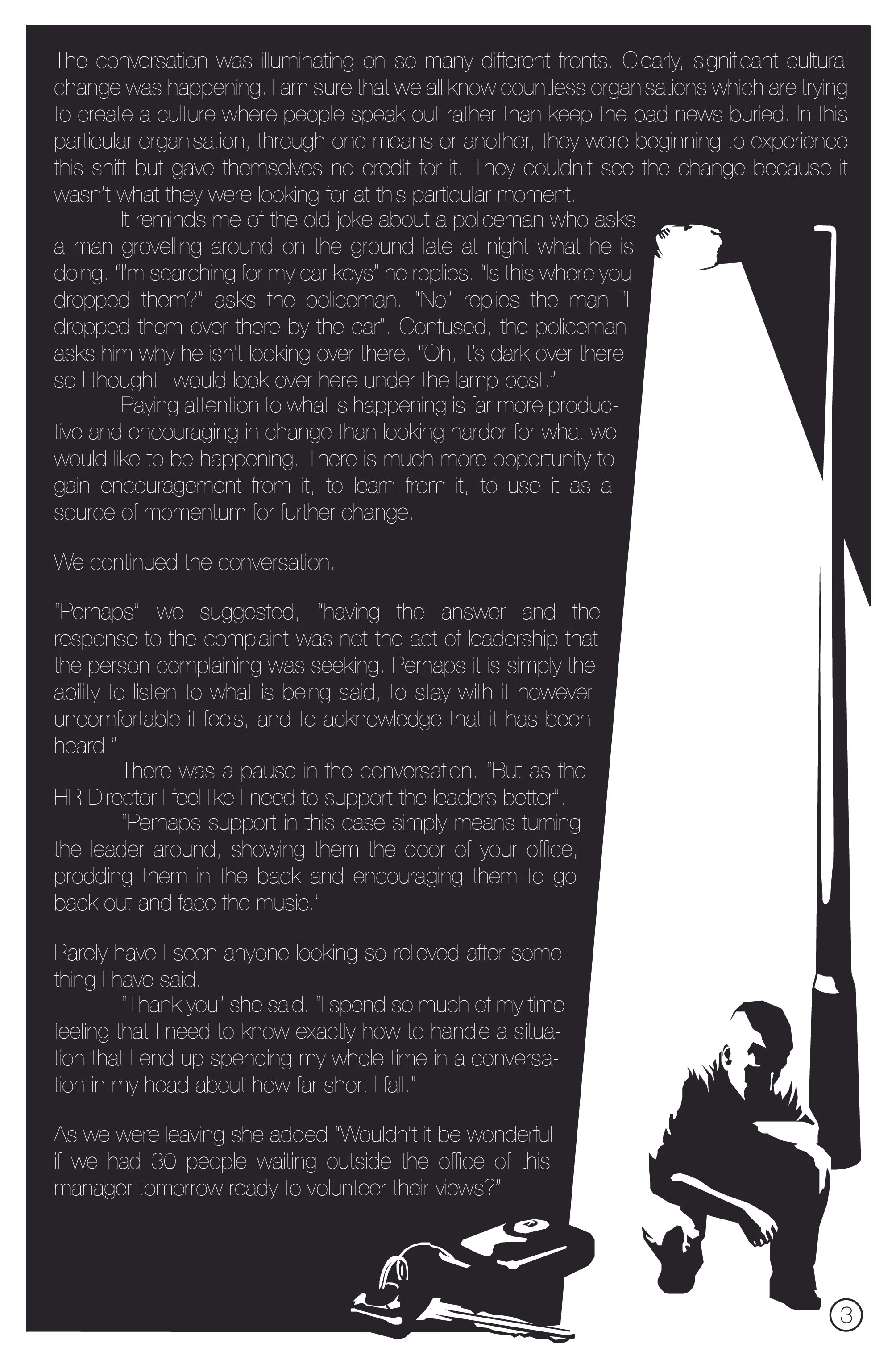 interior book design illustration man hunting under lamppost