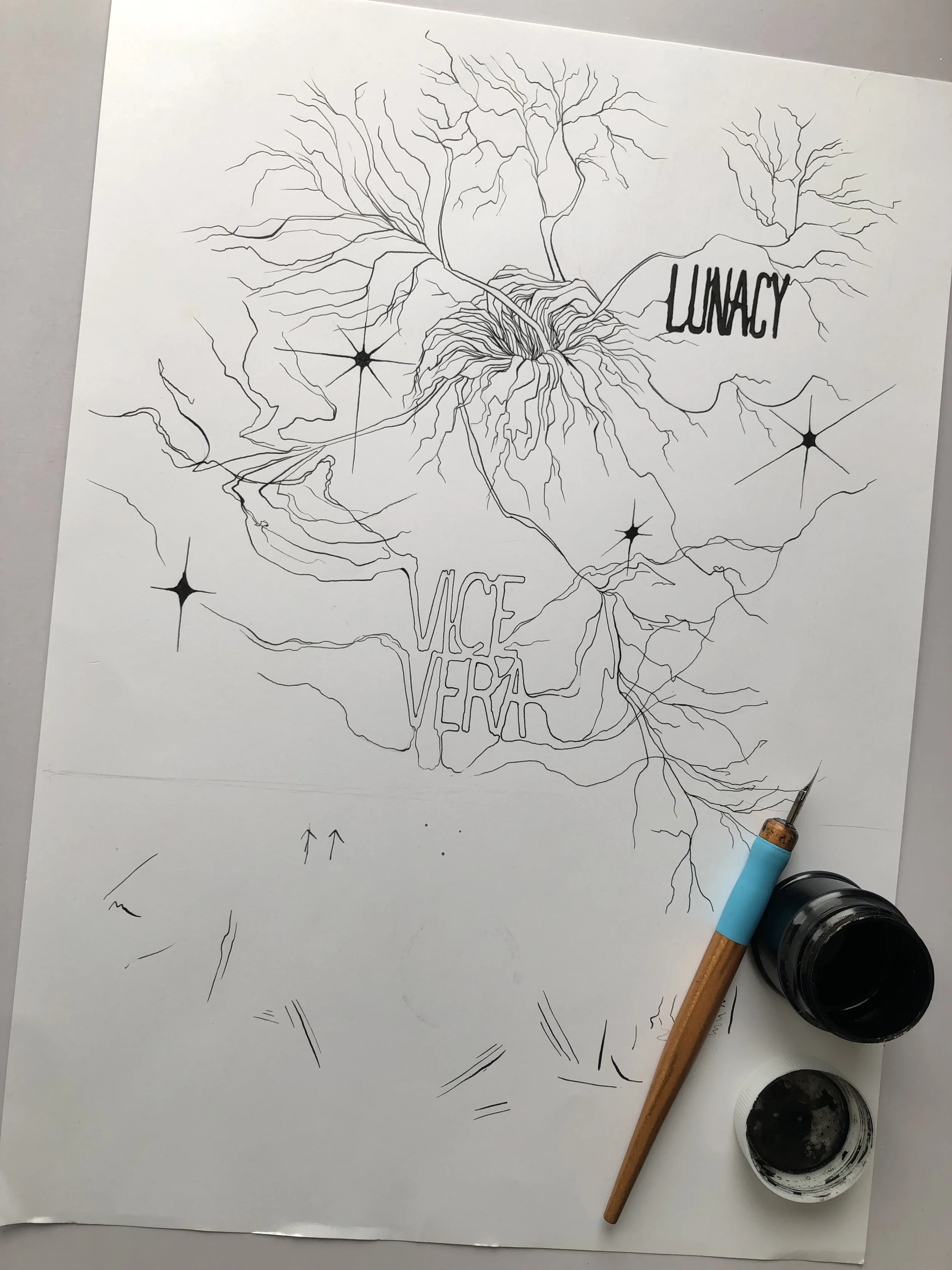 ink drawing vice vera lunacy universe neurones illustration