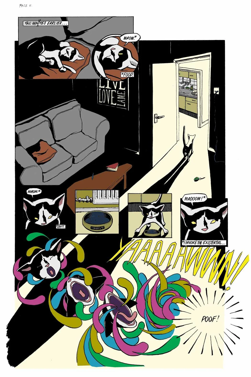 existential yawn cat comic book illustration drawing plasticbaginatree