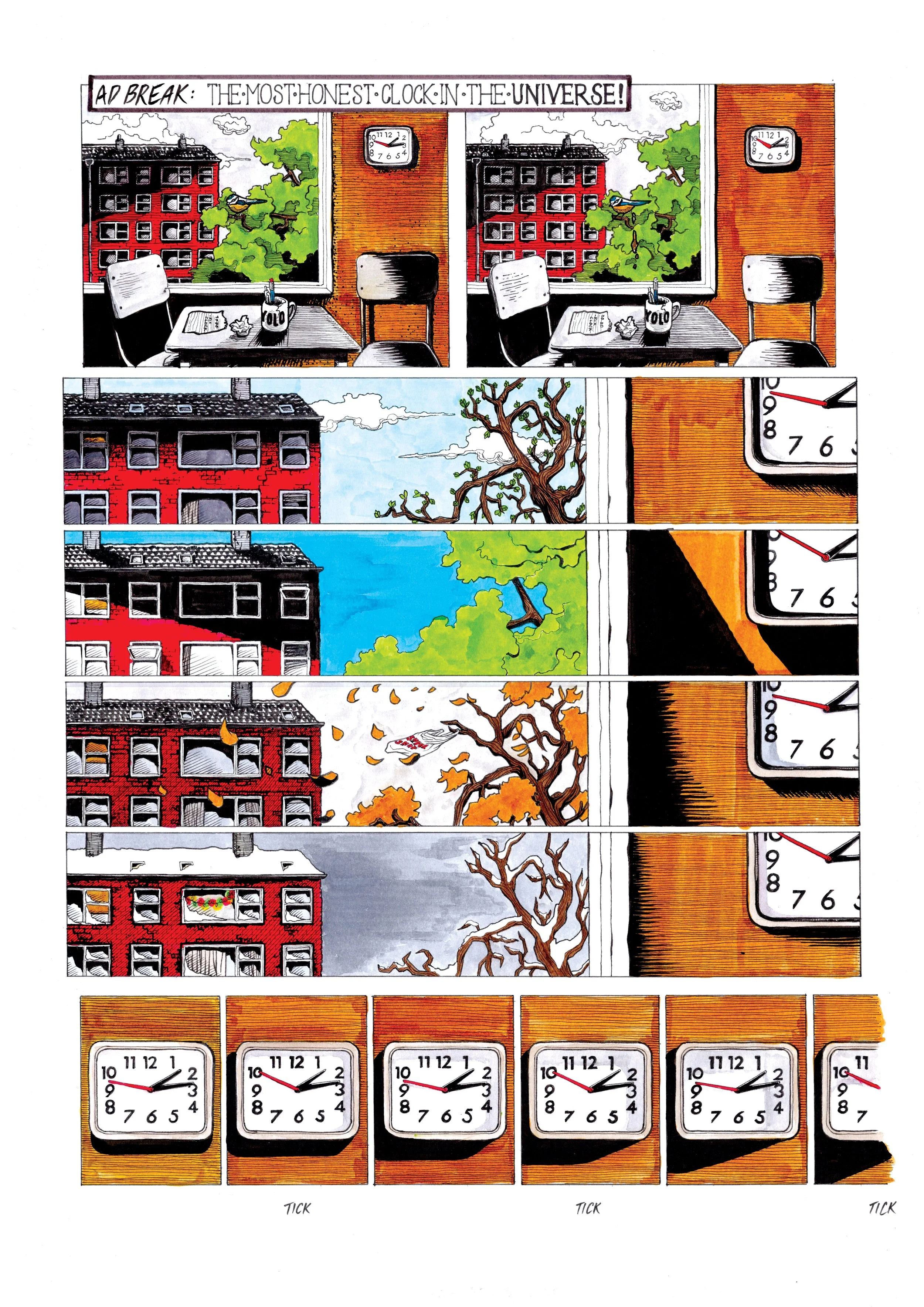 ticking clock comic book illustration drawing plasticbaginatree