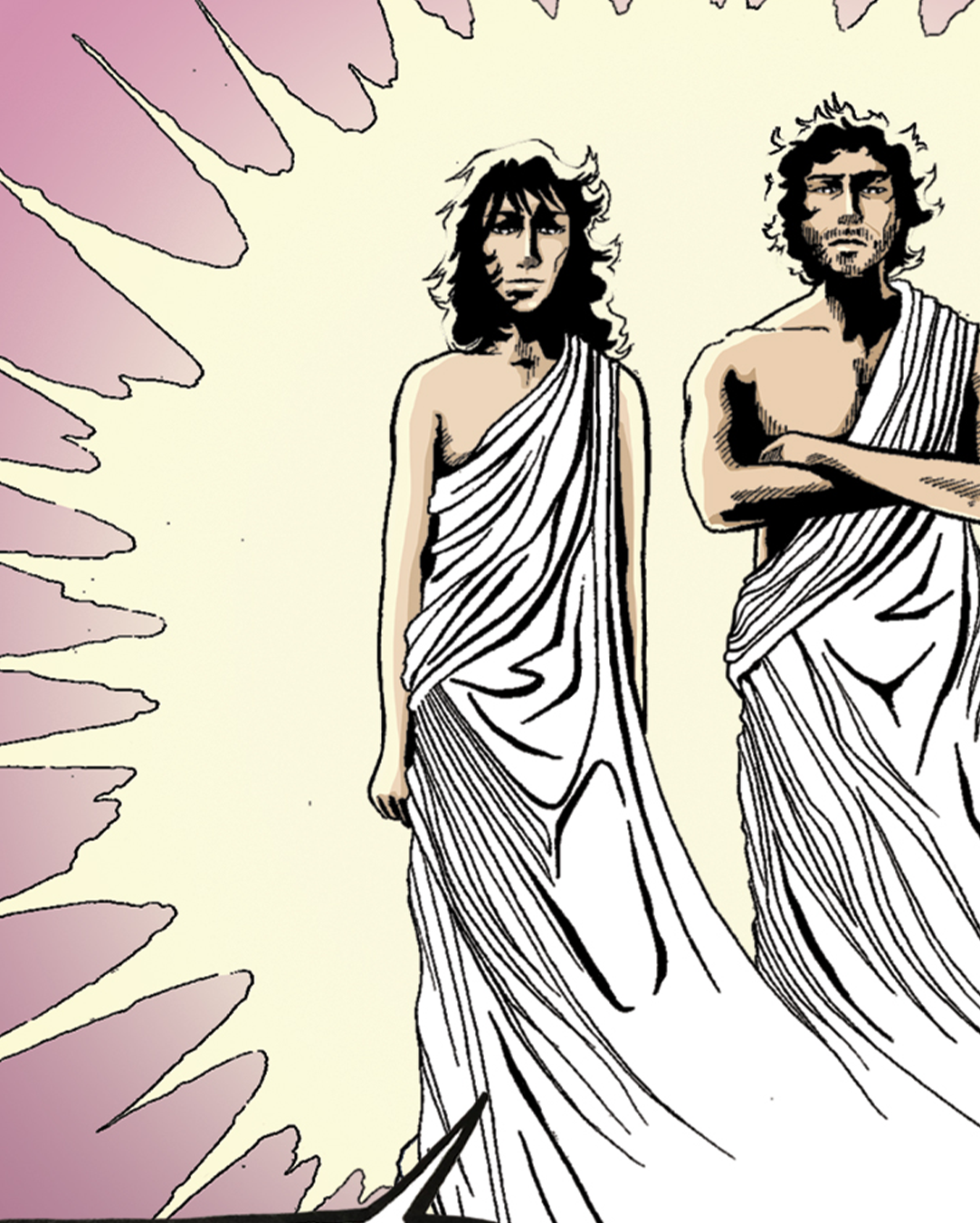 personalised bespoke birth card mount Olympus greek gods comic book illustration drawing