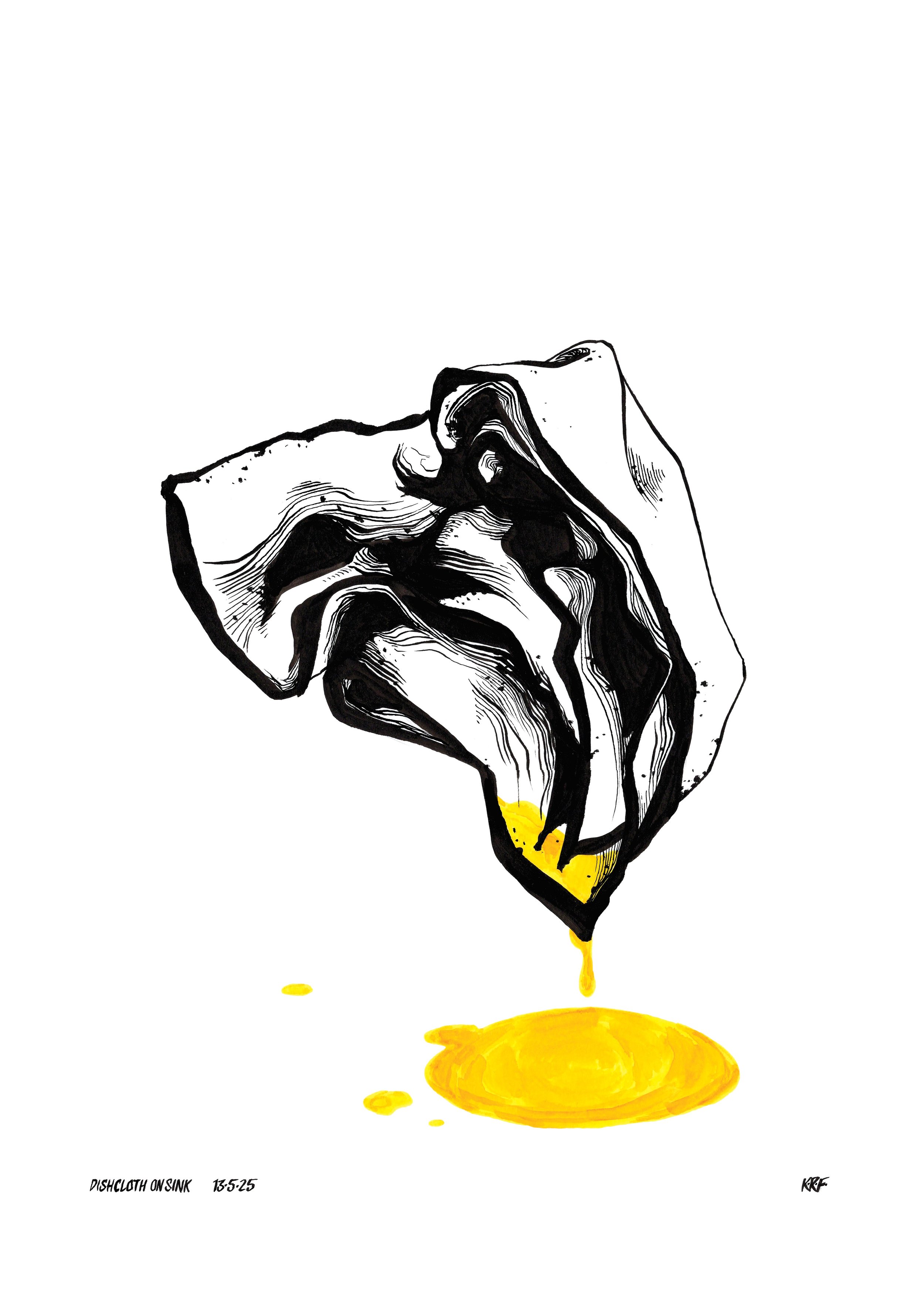 dishcloth dish cloth on sink drawing illustration ink plasticbaginatree