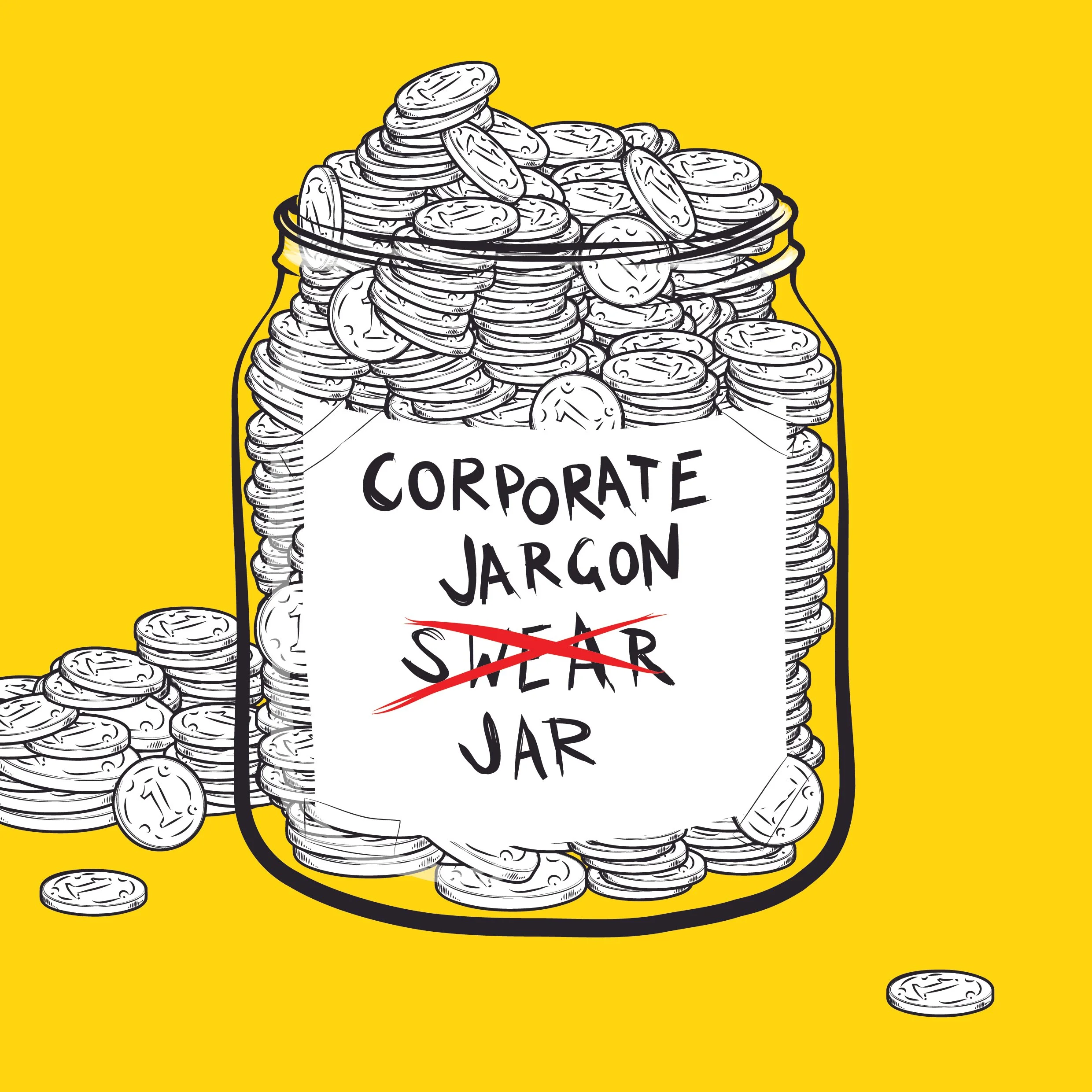 corporate jargon swear jar comic book illustration drawing plasticbaginatree