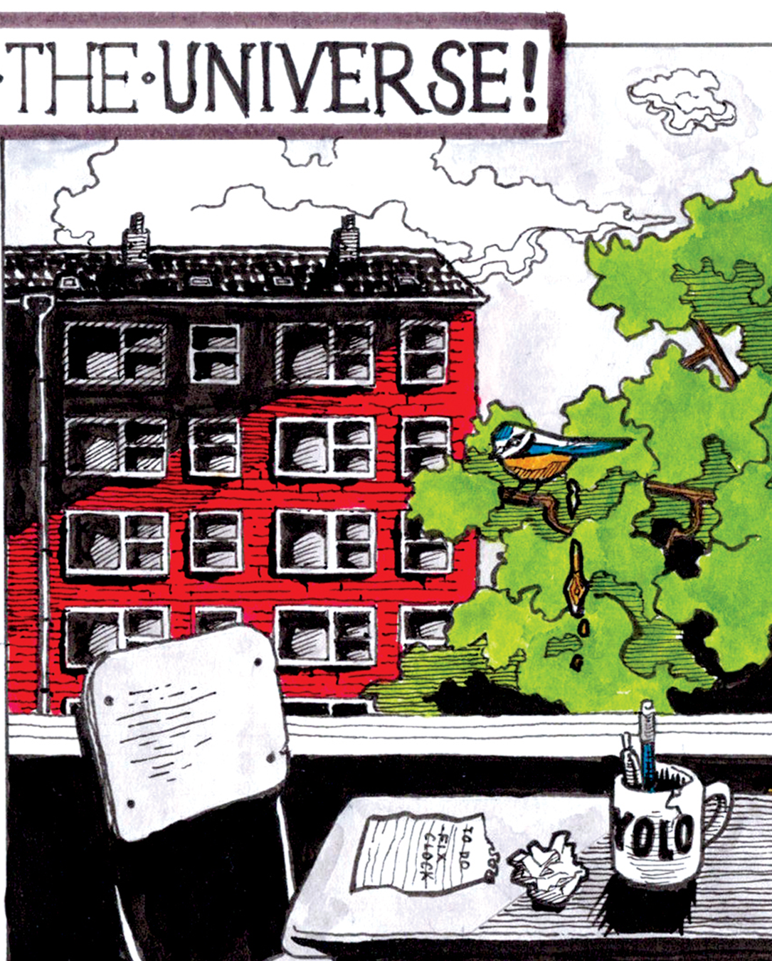 ticking clock comic book illustration drawing plasticbaginatree