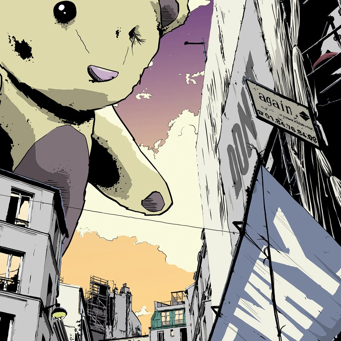 comic book bear in Paris illustration drawing detail