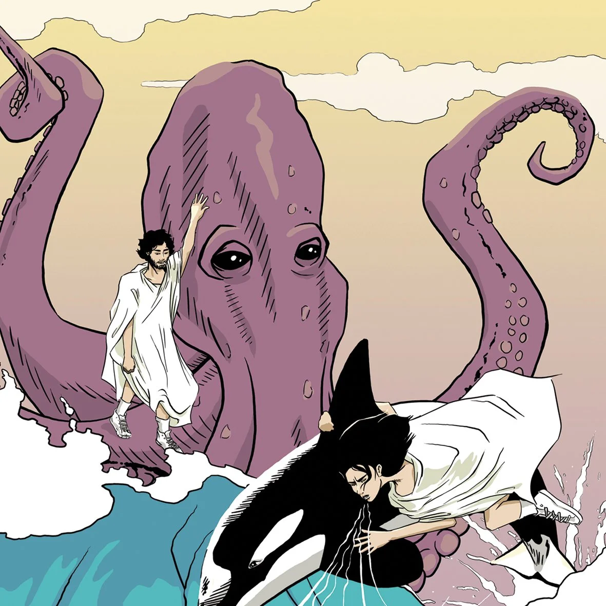 personalised bespoke card giant octopus comic book illustration