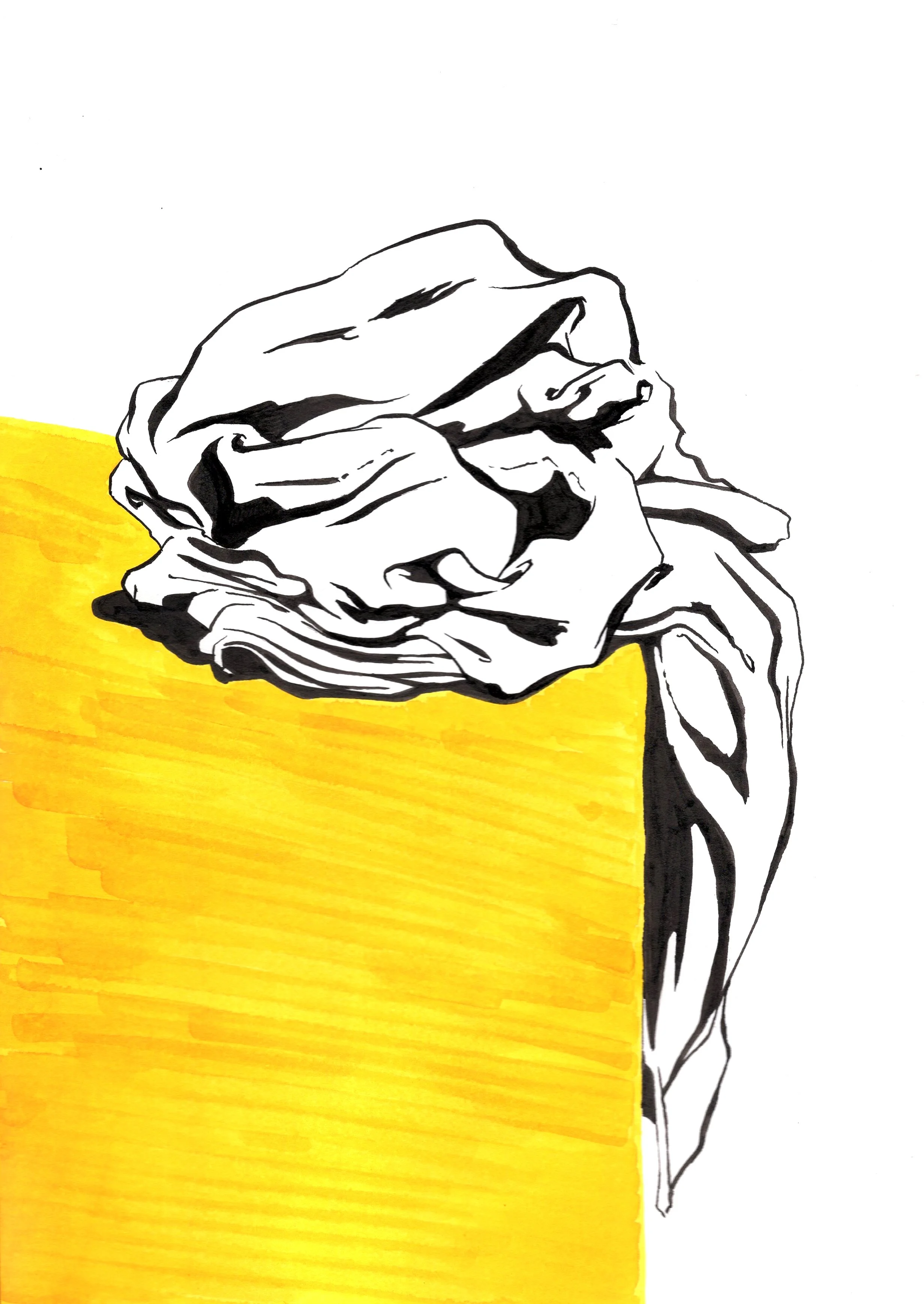 towel on washing machine ink yellow back drawing illustration plasticbaginatree