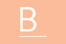 Large white letter 'B' on a peach-colored background
