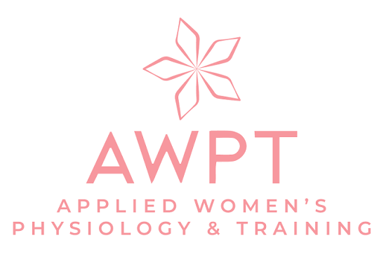 Pink logo with a stylized flower and the text "AWPT" with "Applied Women's Physiology & Training" underneath.
