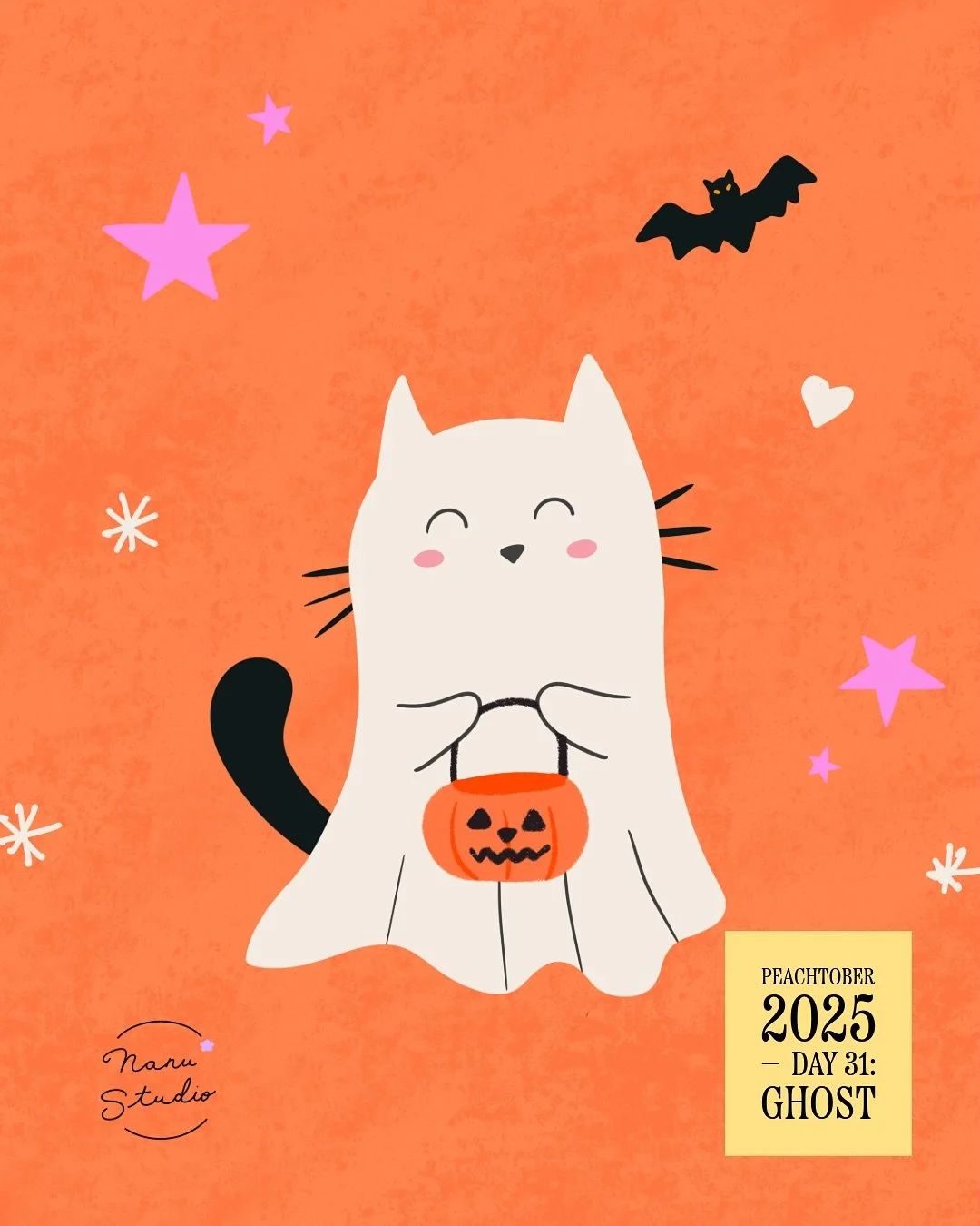 Dernier jour du challenge #Peachtober &mdash; Jour 31 : Ghost / fant&ocirc;me ! 👻

Ce challenge a &eacute;t&eacute; une belle aventure 🌈 J&rsquo;ai pu tester de nouvelles fa&ccedil;ons de dessiner, jouer avec les textures et les couleurs, et sortir