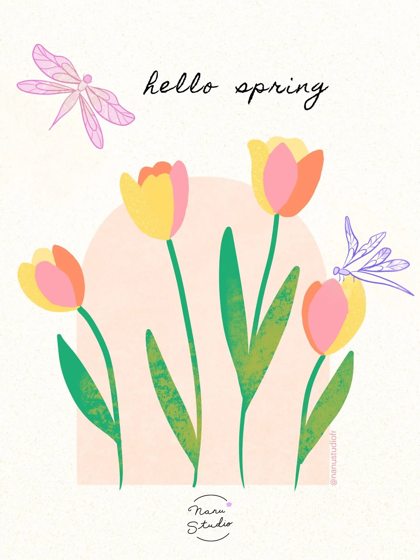 Hello, spring! ✨

My favorite season is finally here. To celebrate, here&rsquo;s a little illustration of tulips and dragonflies, symbols of gentleness and renewal.

&rdquo;Spring is when life begins anew, hope is reborn.&rdquo;

And what&rsquo;s you
