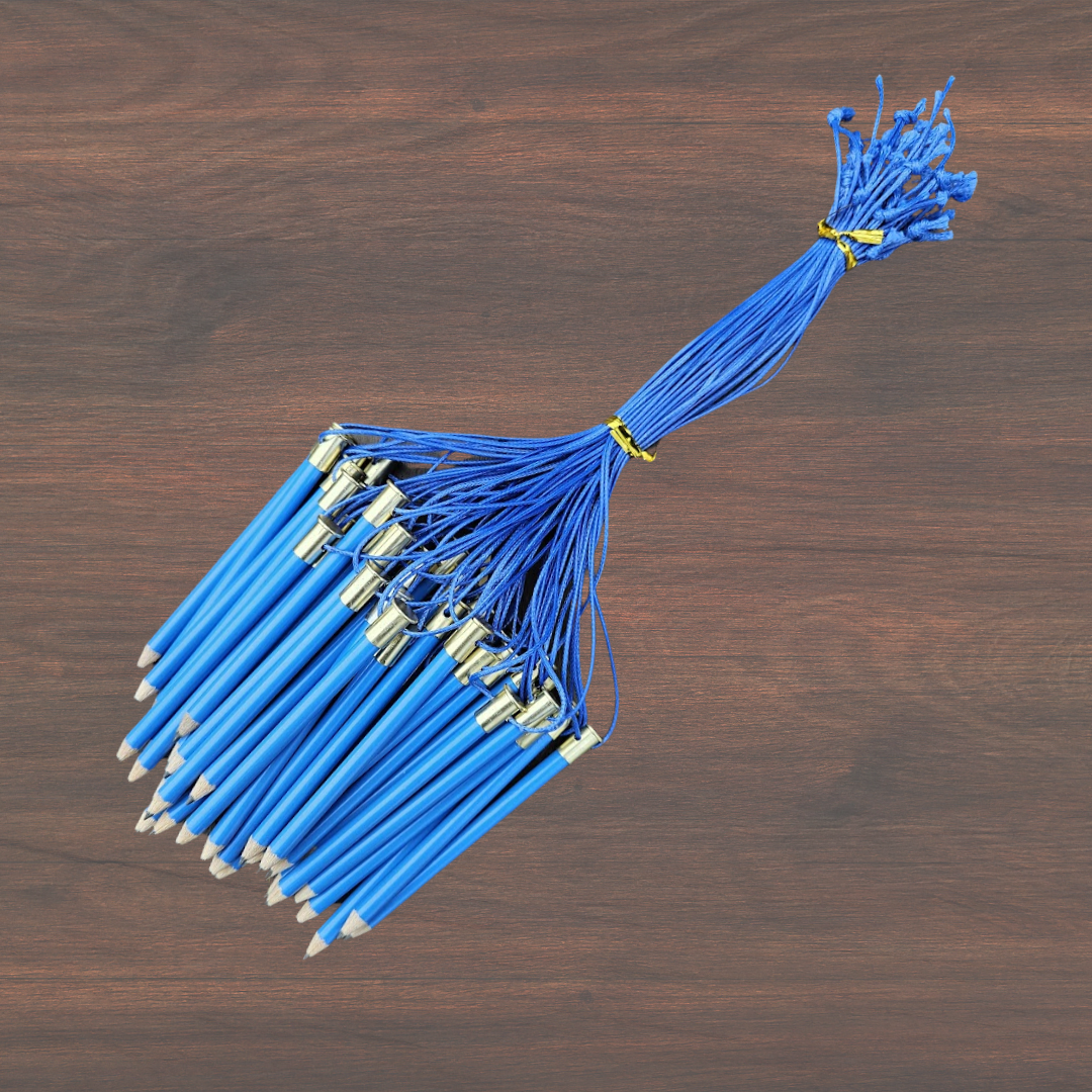 Dance Card Pencils – BLUE (packs of 50) with gold cap & BLUE string