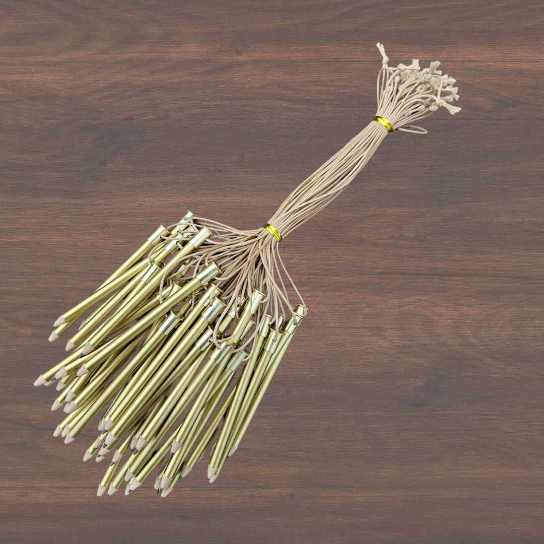 Dance Card Pencils – GOLD (packs of 50) with gold cap & GOLD string