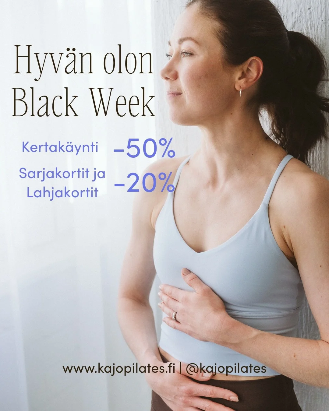 Tavaran ostamisen sijaan tuu kokeilemaan mun tunteja entist&auml; matalammalla kynnyksell&auml;. Tai osta vaikka l&auml;heiselle pukinkonttiin hetki hyv&auml;&auml; oloa.💙💫

Koodilla BWKERTA -50% kertak&auml;ynnist&auml;.
Koodilla BWKORTIT -20% sar
