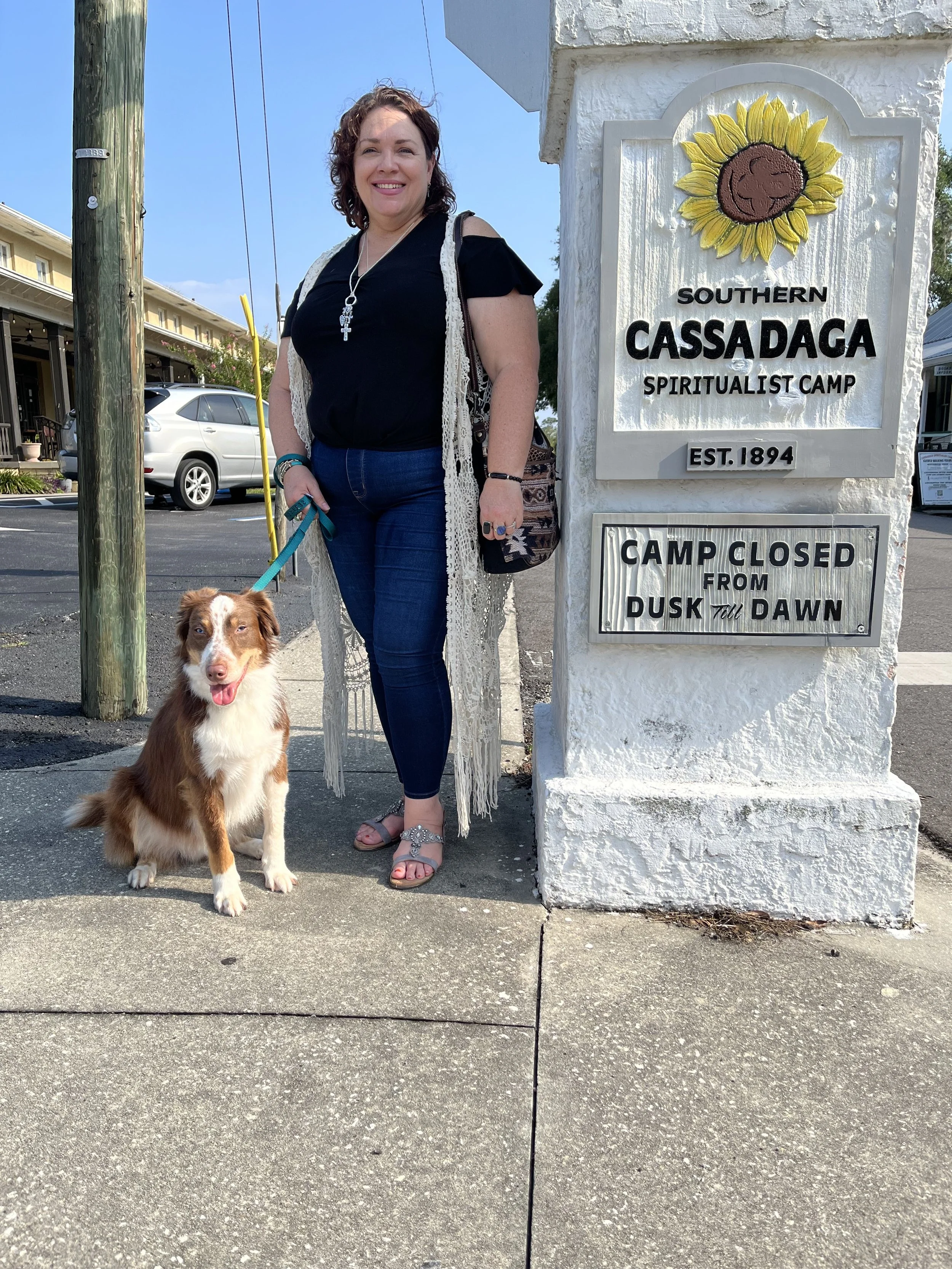 Client at Cassadaga in Florida with Service Dog "Lasso"