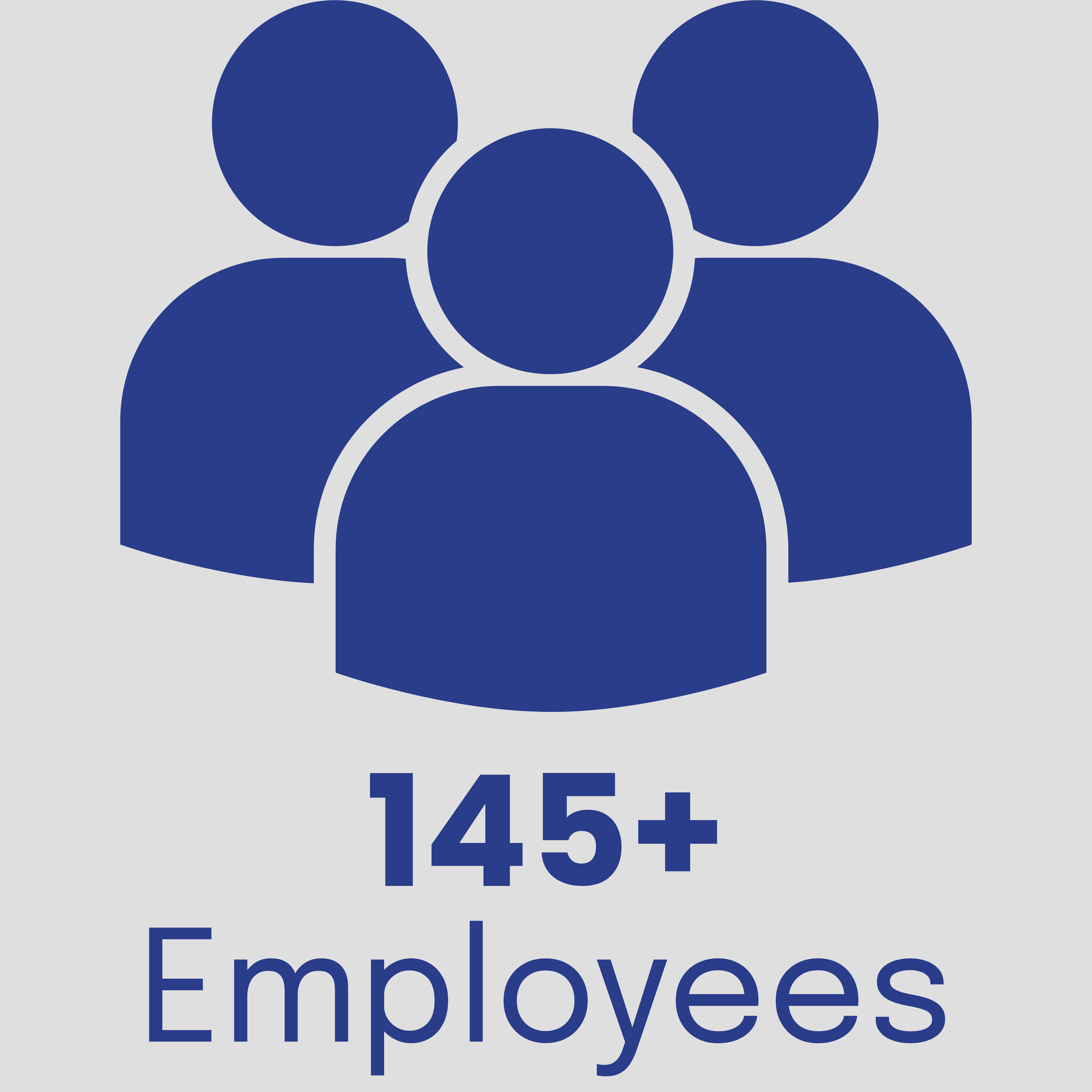 Icon of 3 people and the text "145+ employees"