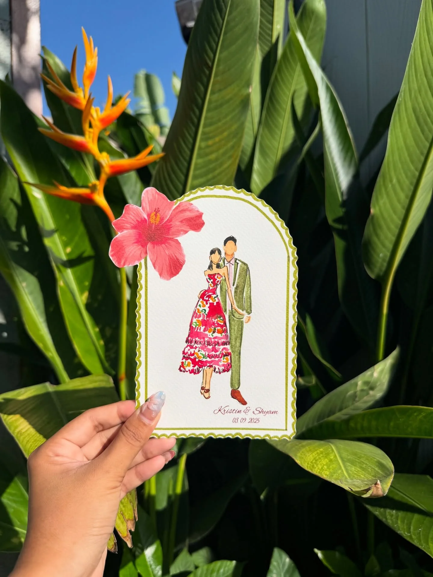 🌺 A little throwback to Sept 3rd for Kristina &amp; Shyam's Wedding! 85 guests painted in one tropical night 🌴💫 Here are some of the paintings! 😍🥰 

Live Guest Illustration | Live Painting Bali | Bespoke Souvenirs ✨
