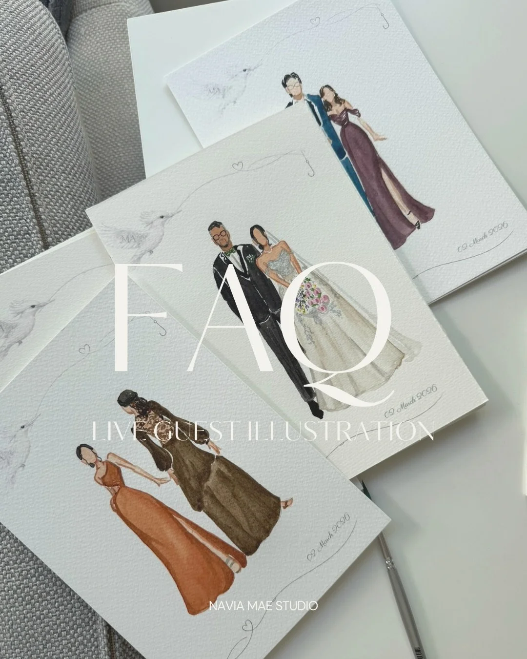 Curious how live guest illustrations work at weddings? ✨

I&rsquo;ve answered some of the most common questions I get from couples &mdash; from how many guests I can paint to how the process works on the day.

Swipe through to see the FAQ 🤍
For book