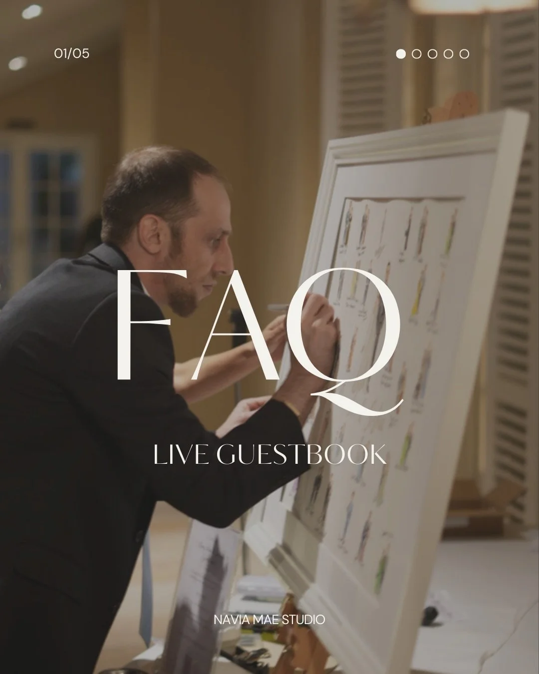 You won&rsquo;t have a guestbook tucked away in a drawer&hellip;

You&rsquo;ll have a piece of art filled with your favorite people 🤍

I start by photographing your guests quietly during the ceremony or cocktail hour.
Then I paint each of them live 