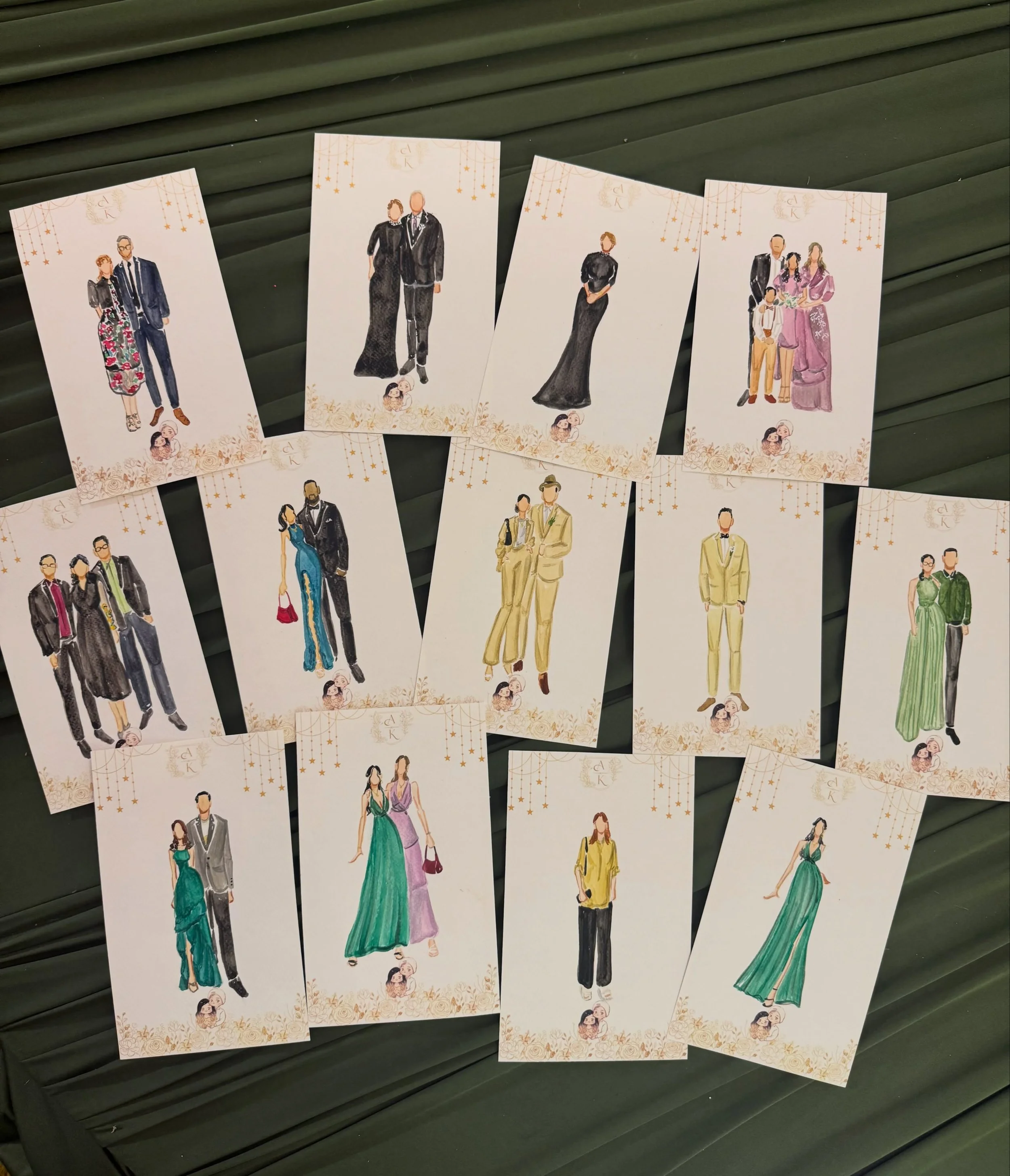 If you&rsquo;re into fashion illustrations, full body sketches are honestly the dream 🤍✨

It captures your guests&rsquo; whole outfit: the dress details, suits, shoes, styling&hellip; everythinggg. Plus it gives that extra elegant, elongated look to