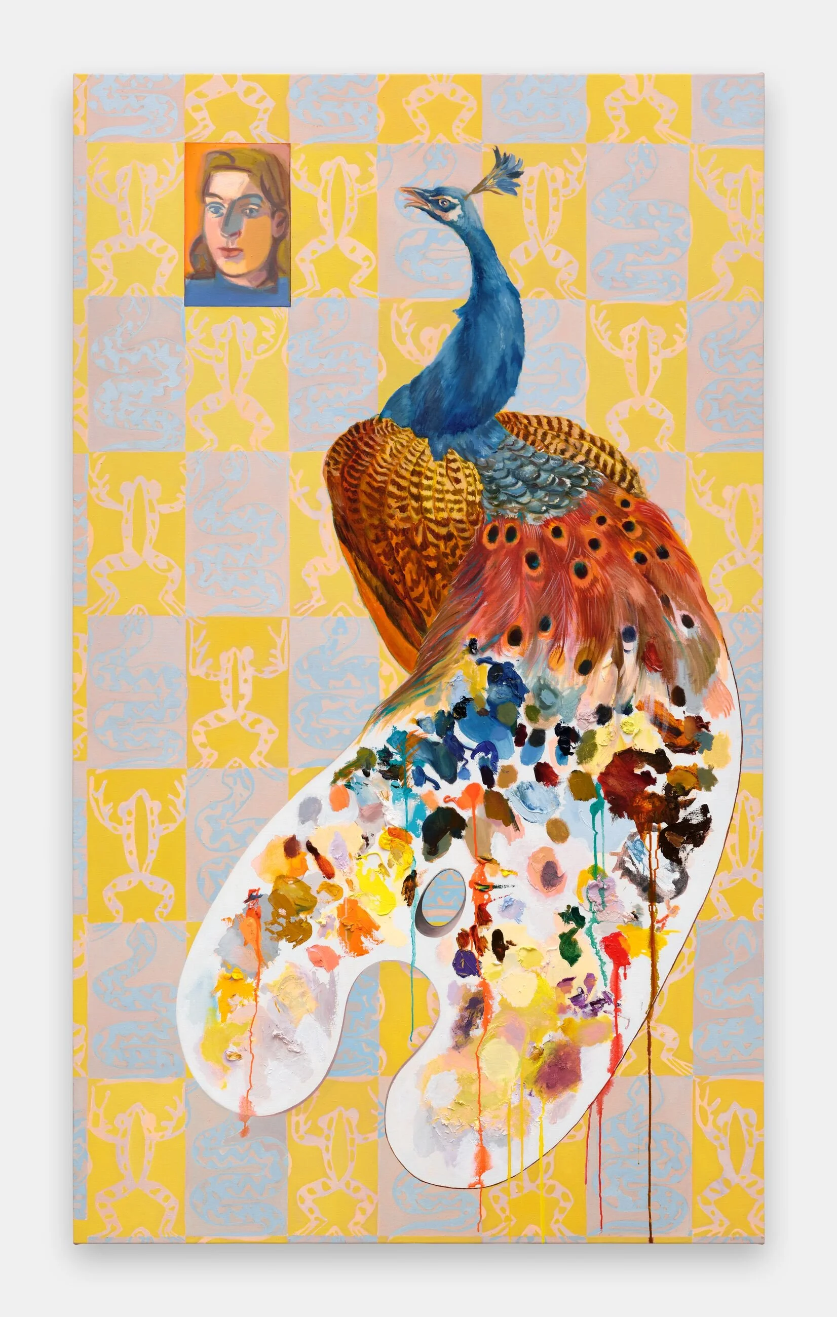 P-Cock with Portrait 
2026
Oil on linen
220 x 130 x 3.6 cm
86 5/8 x 51 1/8 x 1 3/8 in
Photograph by Eva Herzog