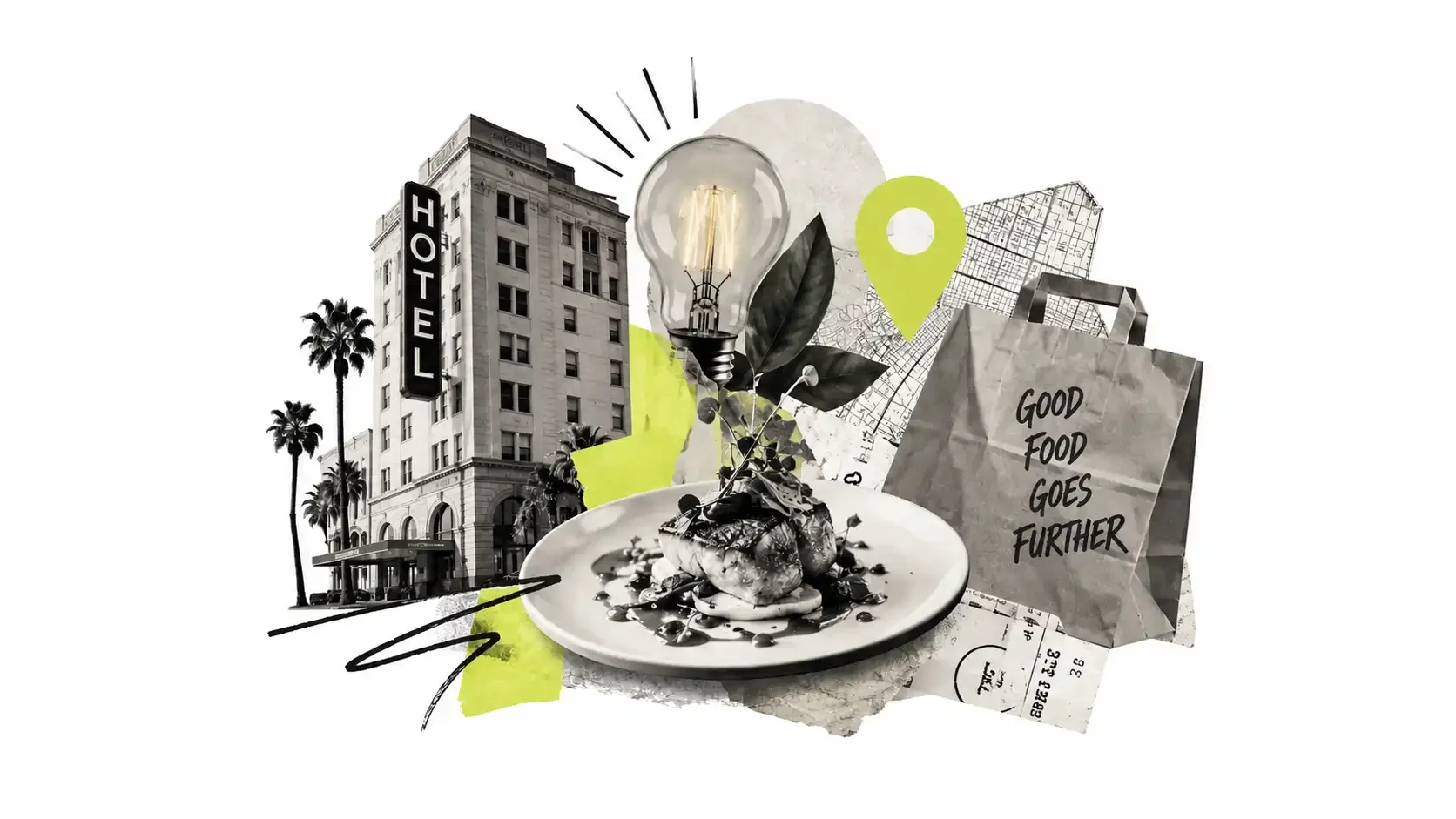 Collage of hotel and restaurant stuff