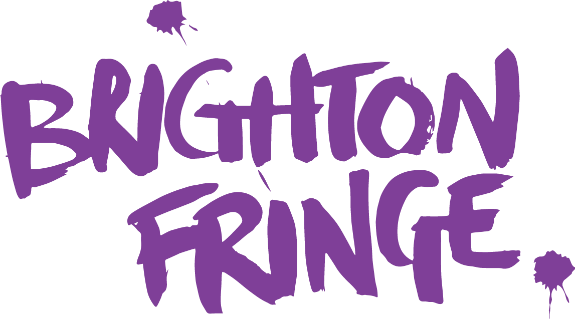 Purple graffiti-style text reads 'Brighton Fringe' on a black background.